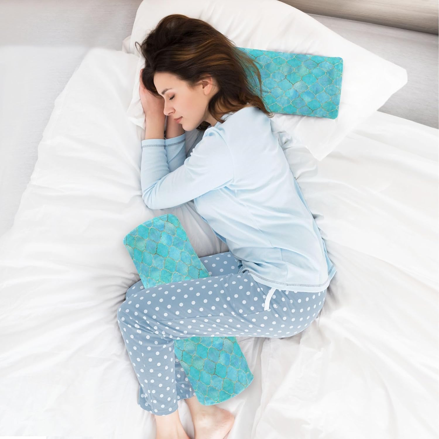 Almohada cervical cervical vintage marroquí azul turquesa para aliviar el dolor, almohada de espuma viscoelástica cómoda para cuello, cabeza,