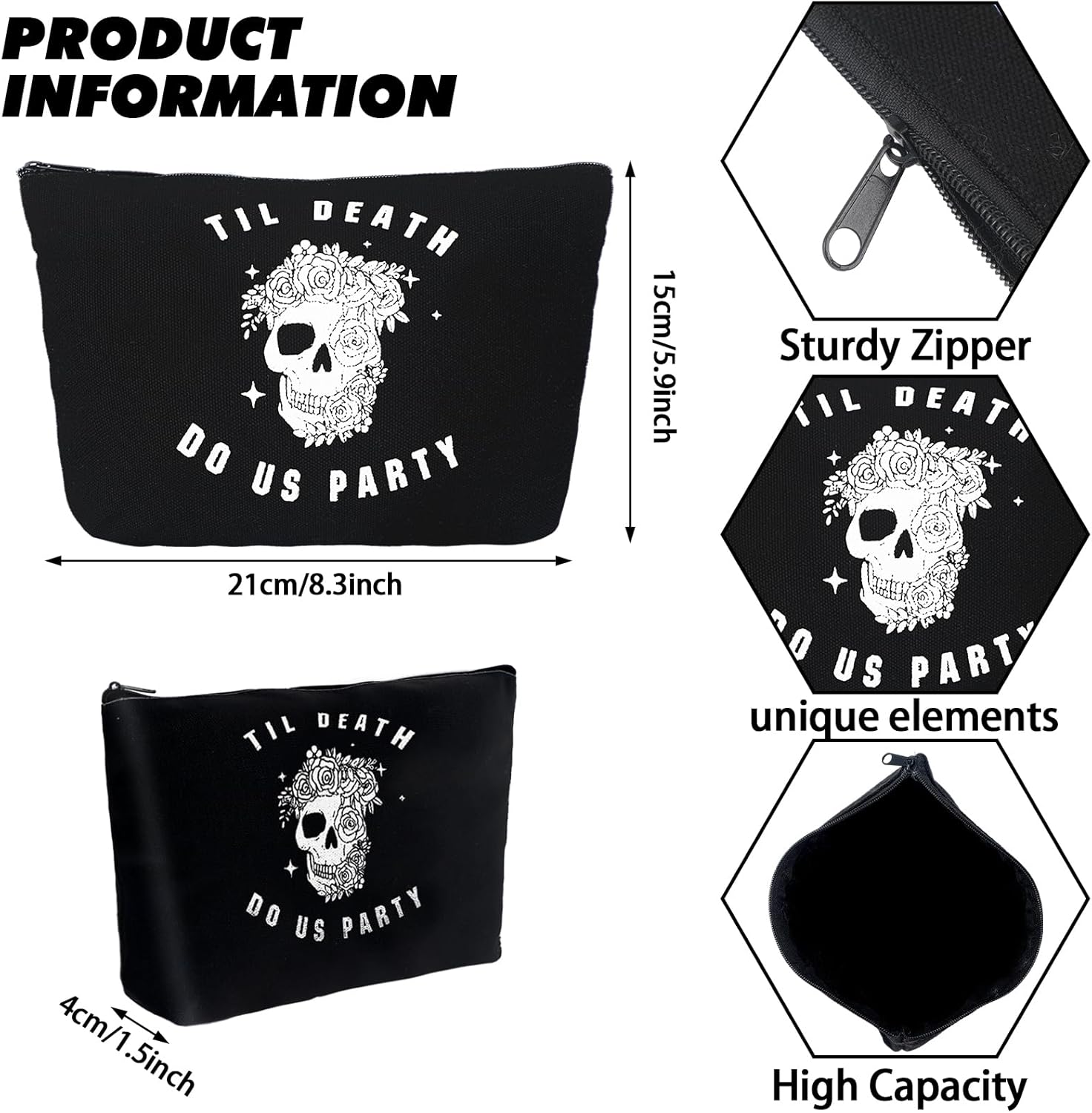 Norme Juego de 16 bolsas de maquillaje para despedida de soltera hasta la muerte, juego de bolsas de cosméticos de lona para despedidas de soltera,