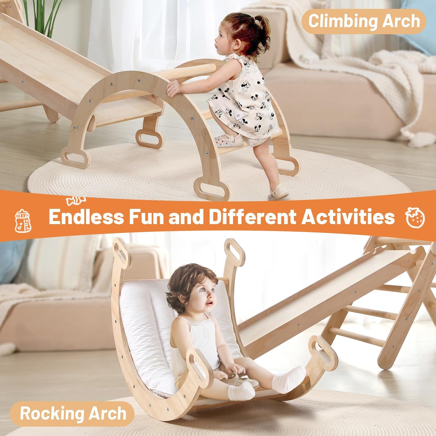 Juguetes de escalada de madera 5 en 1 para niños pequeños  Triángulo de escalada plegable, escalador de arco, rampa de escalada  Juguetes Montessori