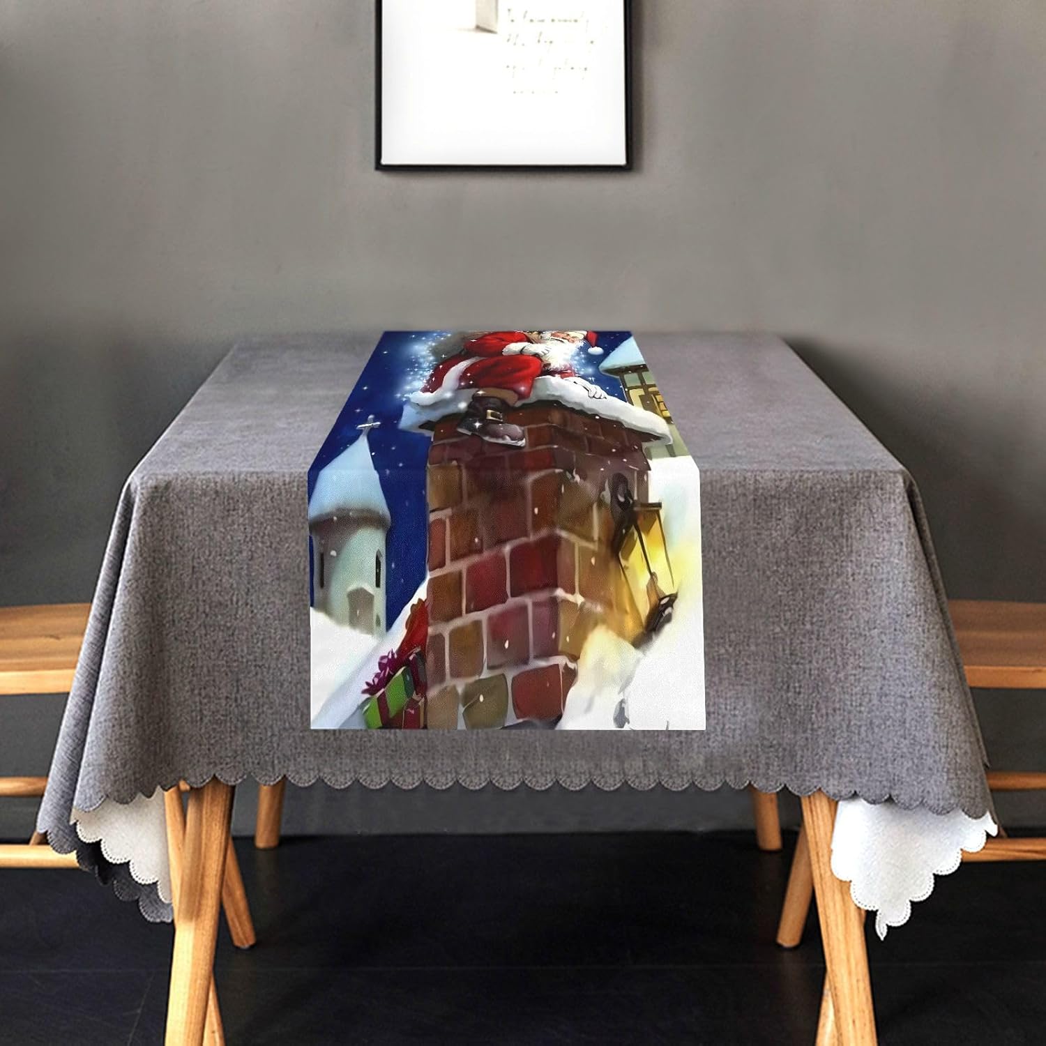 Christmas Santa Claus Giving Gifts Table Runner Autumn Table Runner for Desk Decor Christmas Table Runner 108 Inches Long