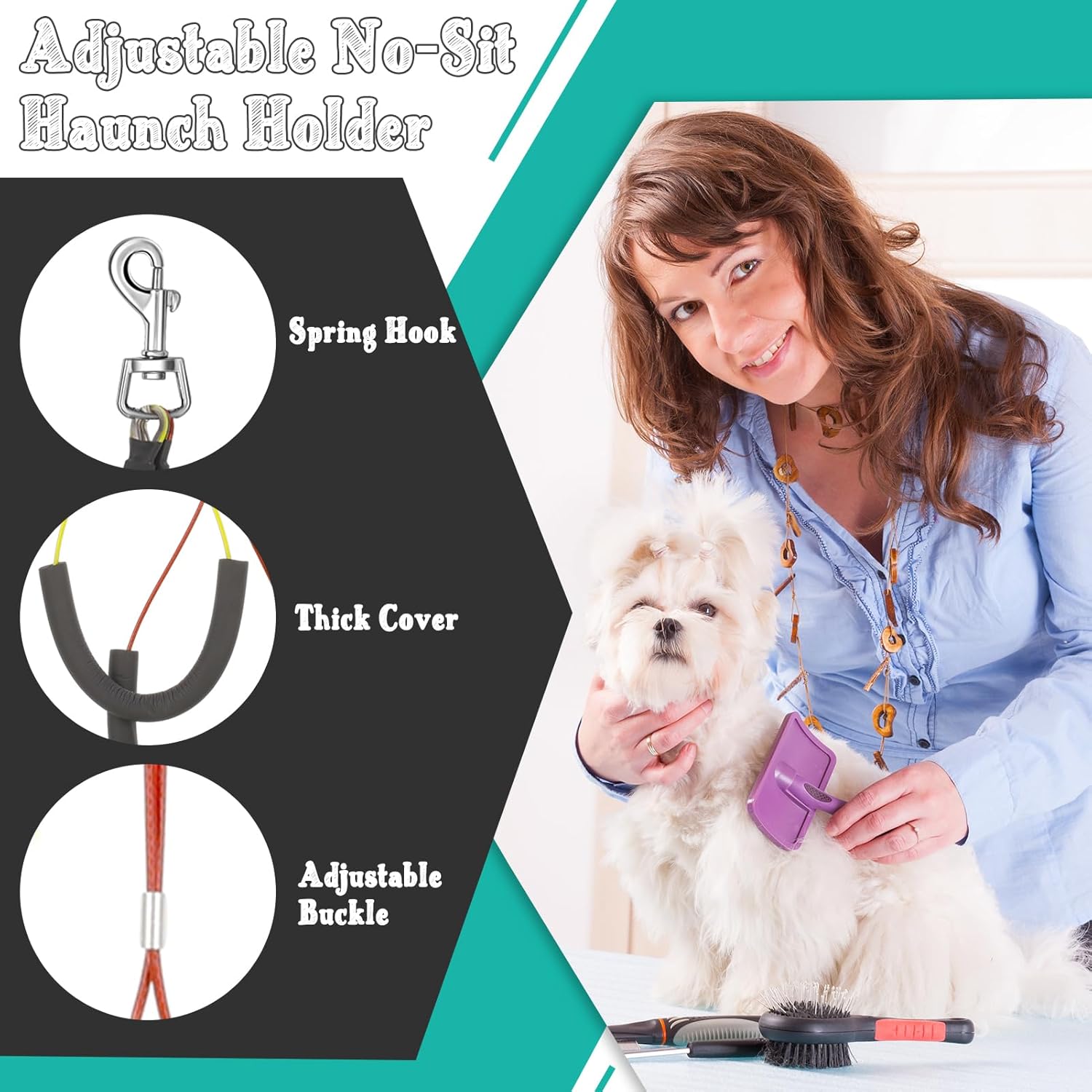 Juego de 3 correas para el vientre para aseo de perros, arnés ajustable para mesa de brazo para perros grandes, baño de mascotas, soporte para