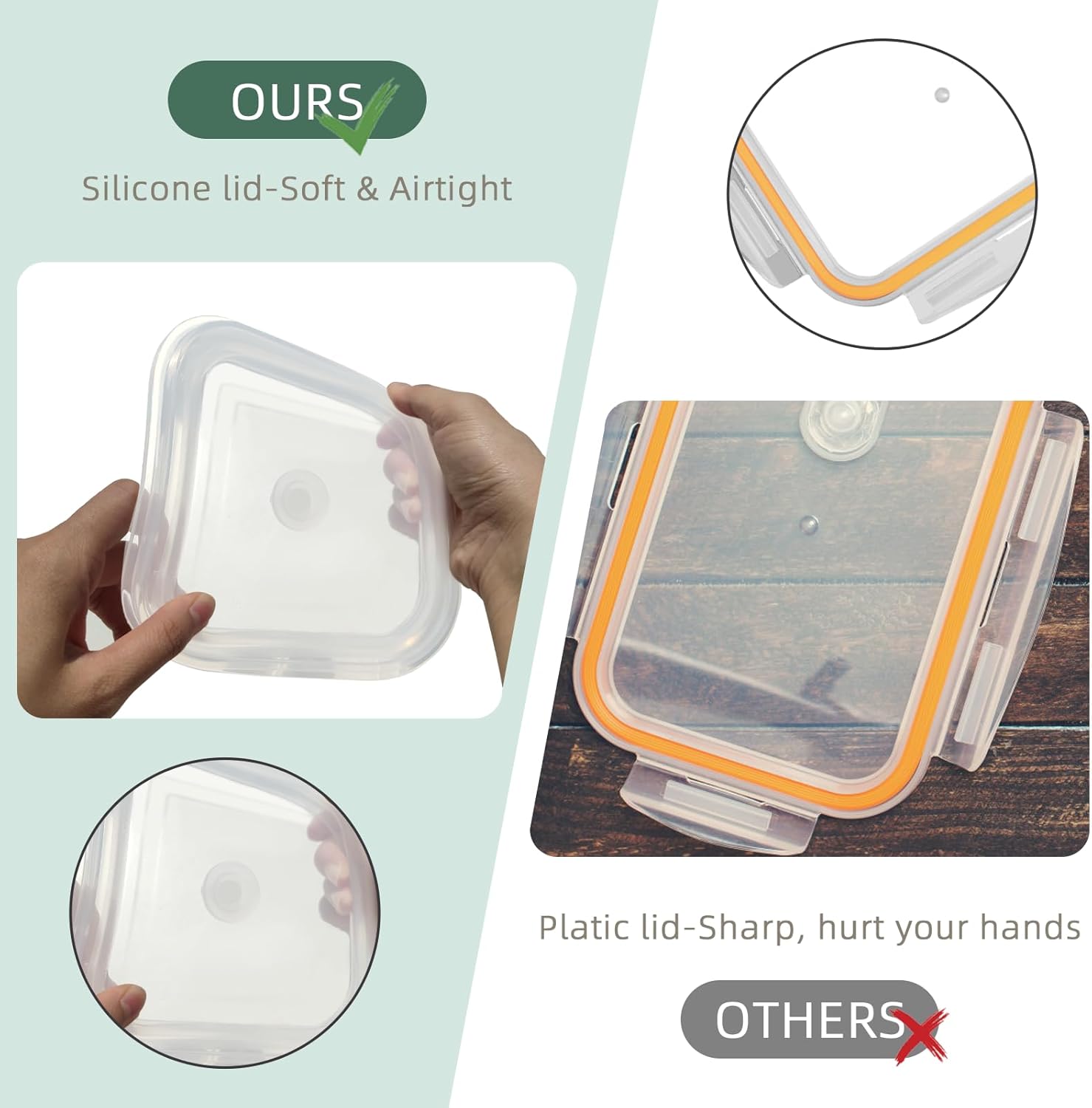 KVK Recipientes plegables de silicona para almacenamiento de alimentos con tapas herméticas de silicona sin bisfenol A (BPA), cuadradas,