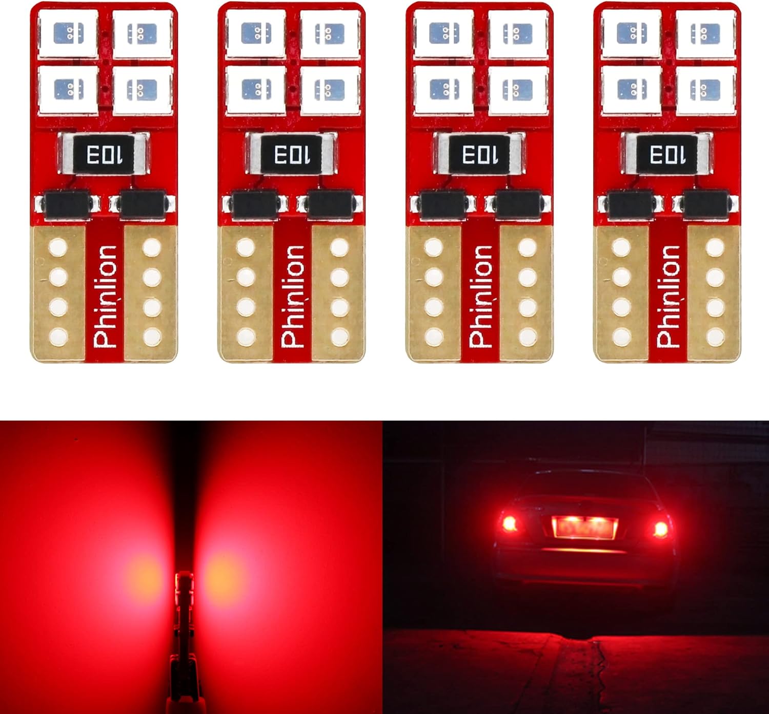 Phinlion – Luces LED, 4 unidades T10 2835 8 W