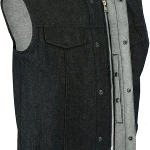 Daniel Smart Biker Vest for Men Rough Blue & Black Denim Vest with Unique Scoop Collar Design & Concealment Armory Pocket Daniel Smart Biker Vest for Men Rough Blue & Black Denim Vest with Unique Scoop Collar Design & Concealment Armory Pocket