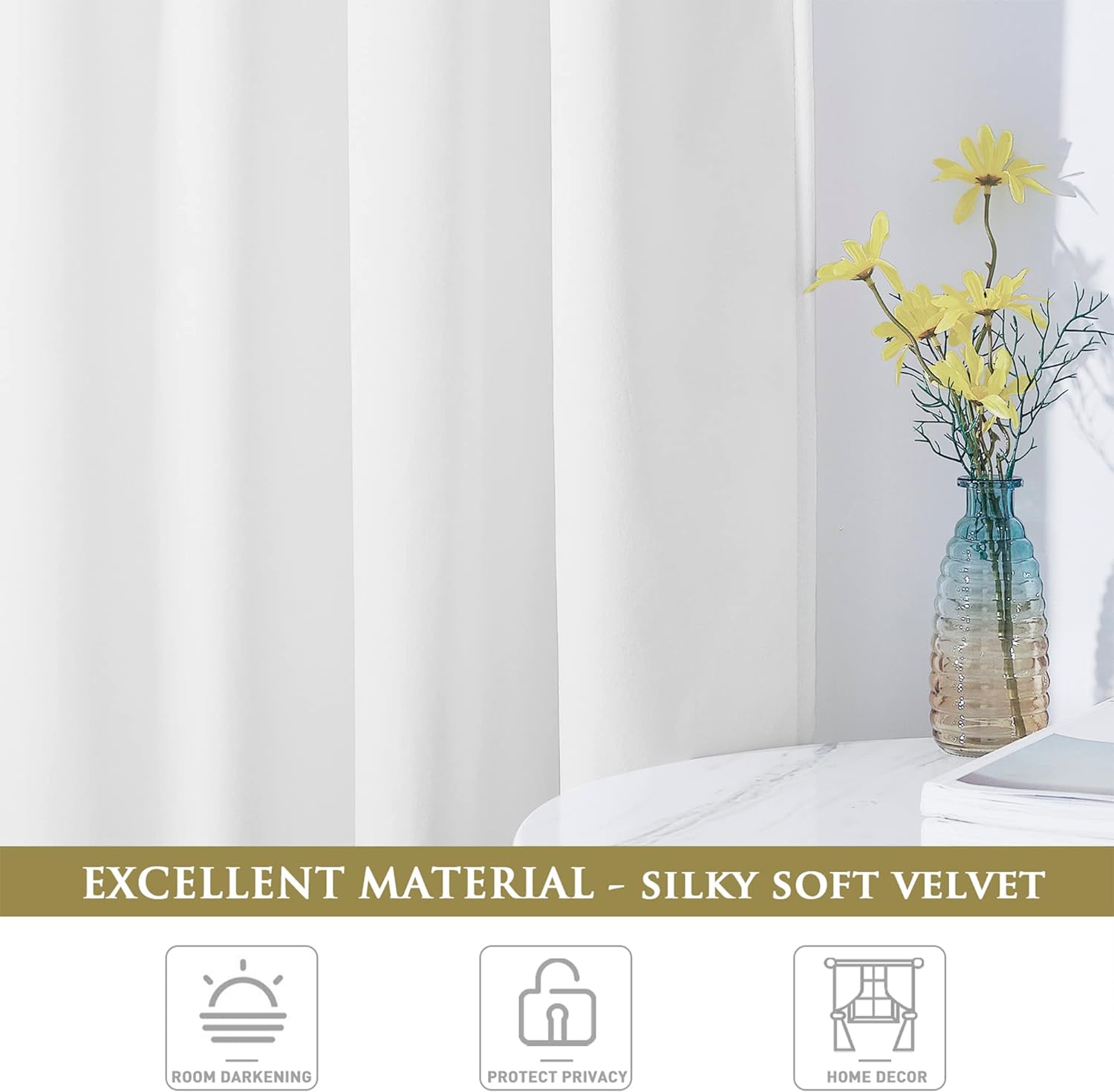 StangH Cortinas de terciopelo blanco blanqueado de 90 pulgadas de largo, atenuación de luz, protección de privacidad, tratamiento de ventana, con