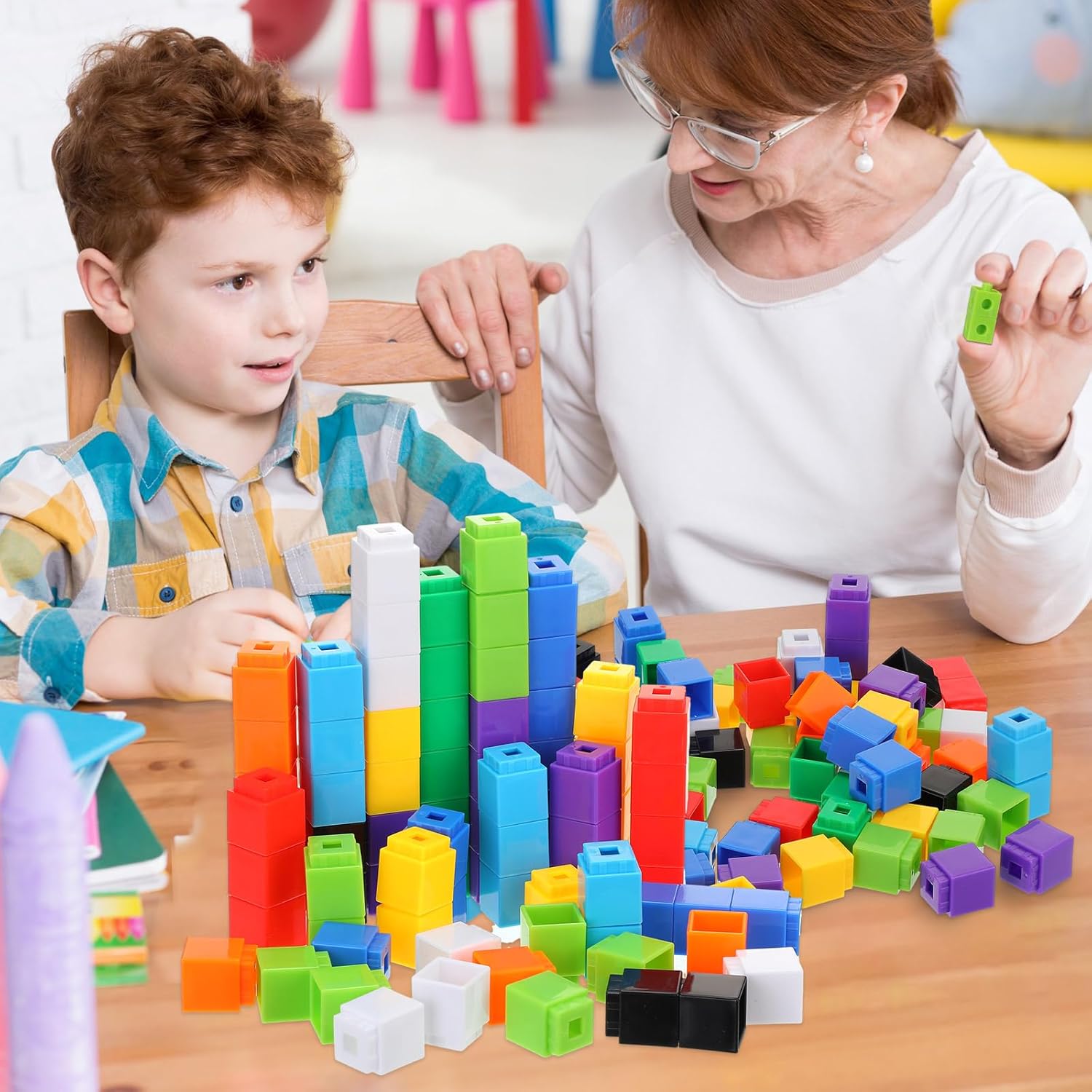 Jenaai 200 cubos de enlace para contar, bloques de conteo de plástico, cubos de matemáticas coloridos, manipuladores de matemáticas, suministros de