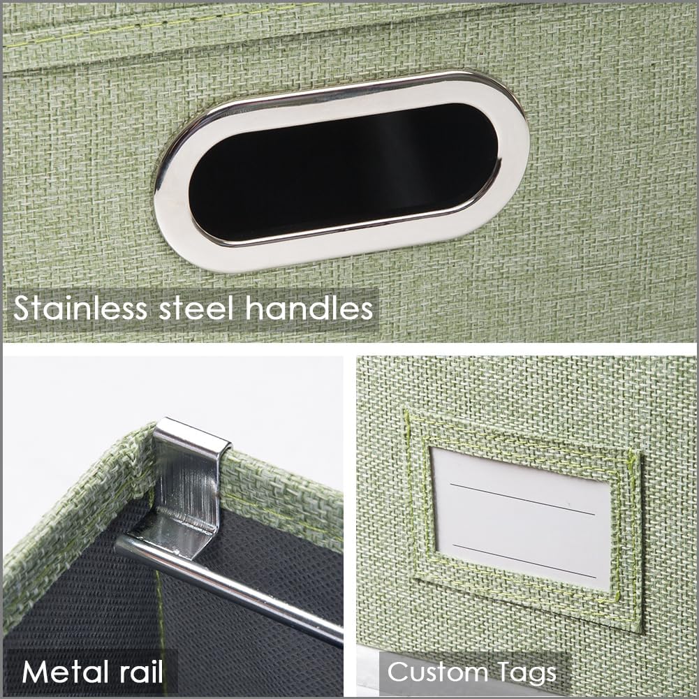 PRANDOM Caja organizadora de archivos, juego de 2 carpetas plegables decorativas de lino para almacenamiento de archivos colgantes con tapas,