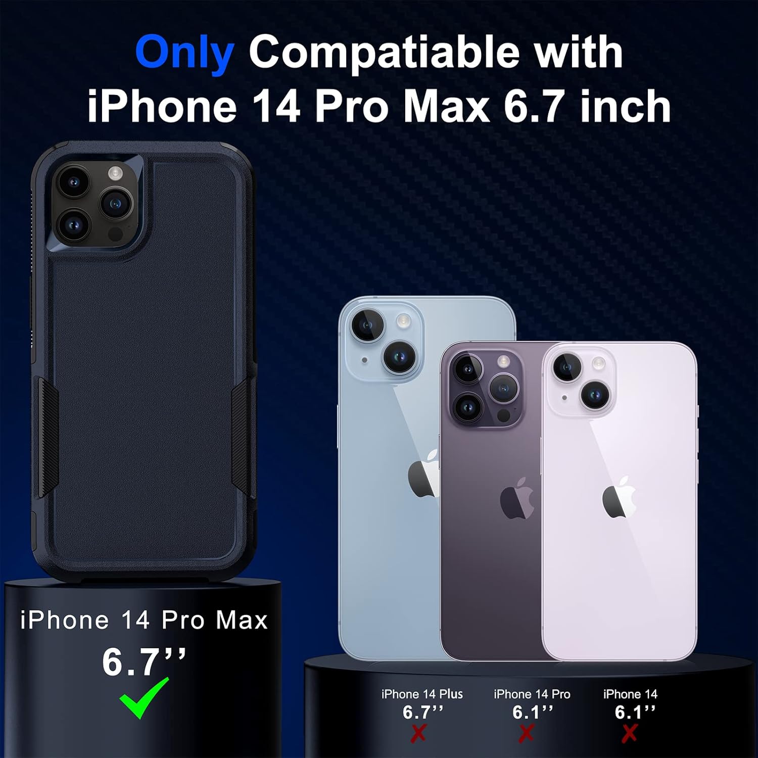 BOJEEL Funda para iPhone 14 Pro Max, doble capa de cuerpo completo a prueba de golpes, compatible con iPhone 14 Pro Max de 6.7 pulgadas (azul)