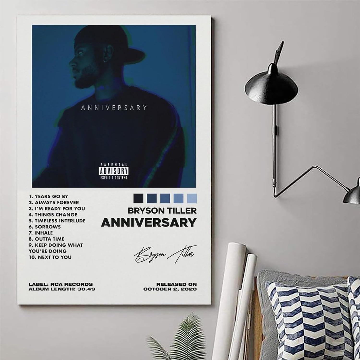 ShenMou Póster de la portada del álbum de Bryson Tiller de aniversario de Bryson Tiller, lienzo para decoración de pared, póster para dormitorio,