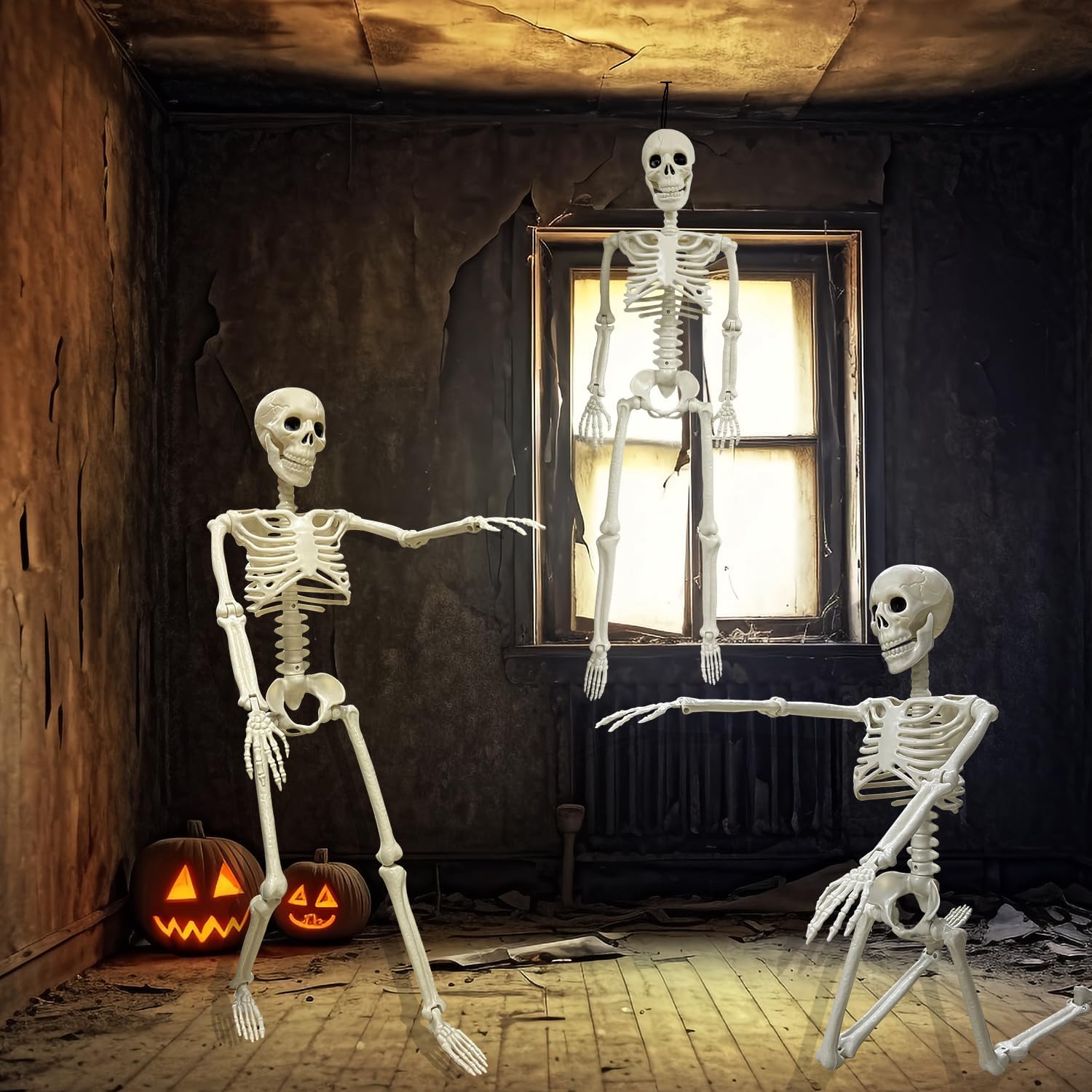 Esqueleto de Halloween de 36 pulgadas de cuerpo completo con articulaciones móviles para decoración de Halloween (esqueleto de Halloween blanco)