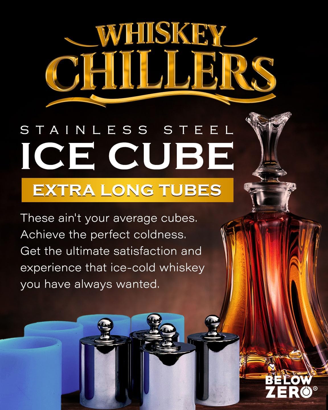 Below Zero Cubos de hielo de acero inoxidable para bebidas, whisky, no más pinzas y enfriadores de perilla de fácil agarre, tecnología de