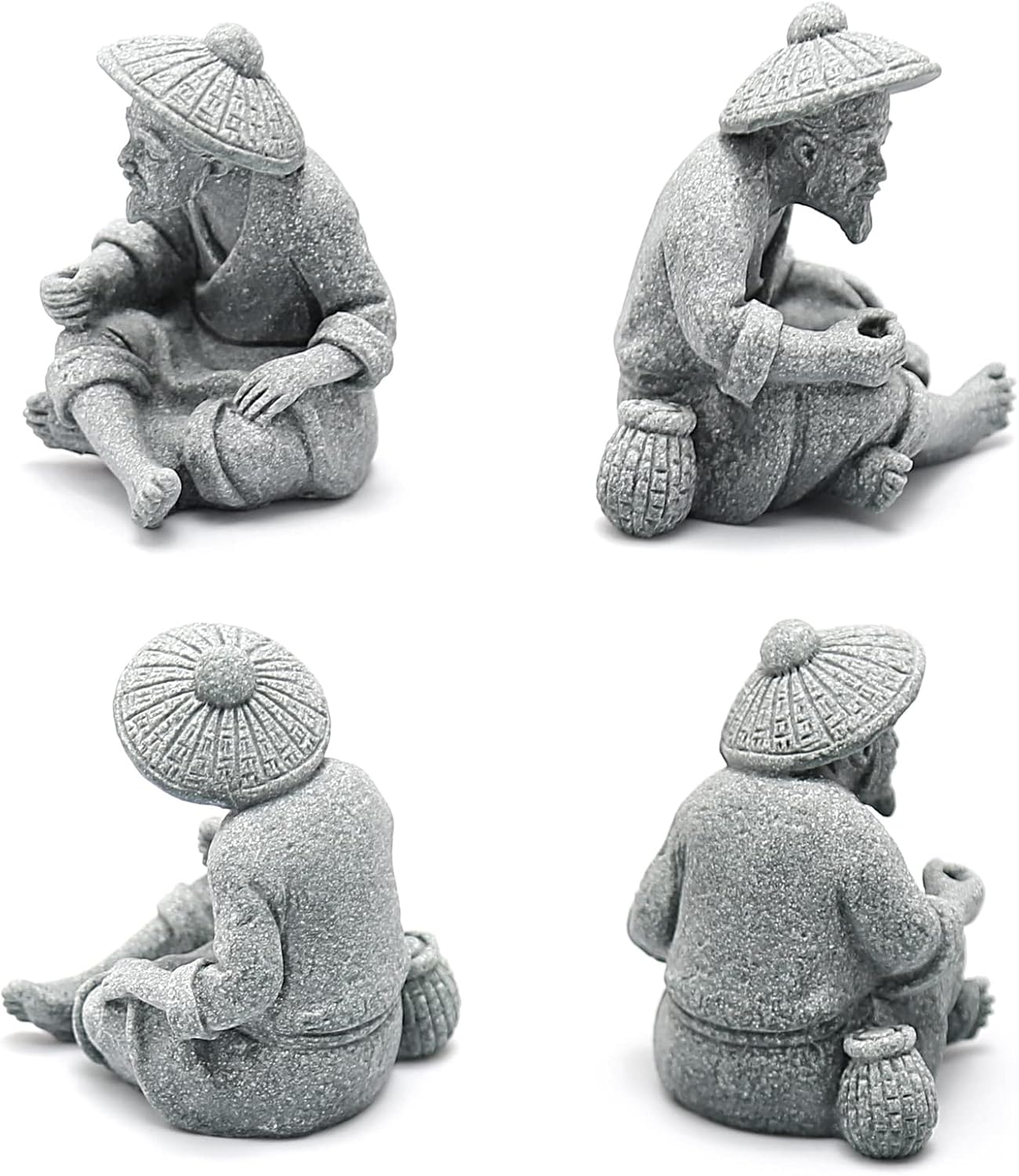 Zreneyfex 2 mini figuras de piedra arenisca de pescador sentado pescador estatua de lodo para pecera y micro paisaje decoración de jardín