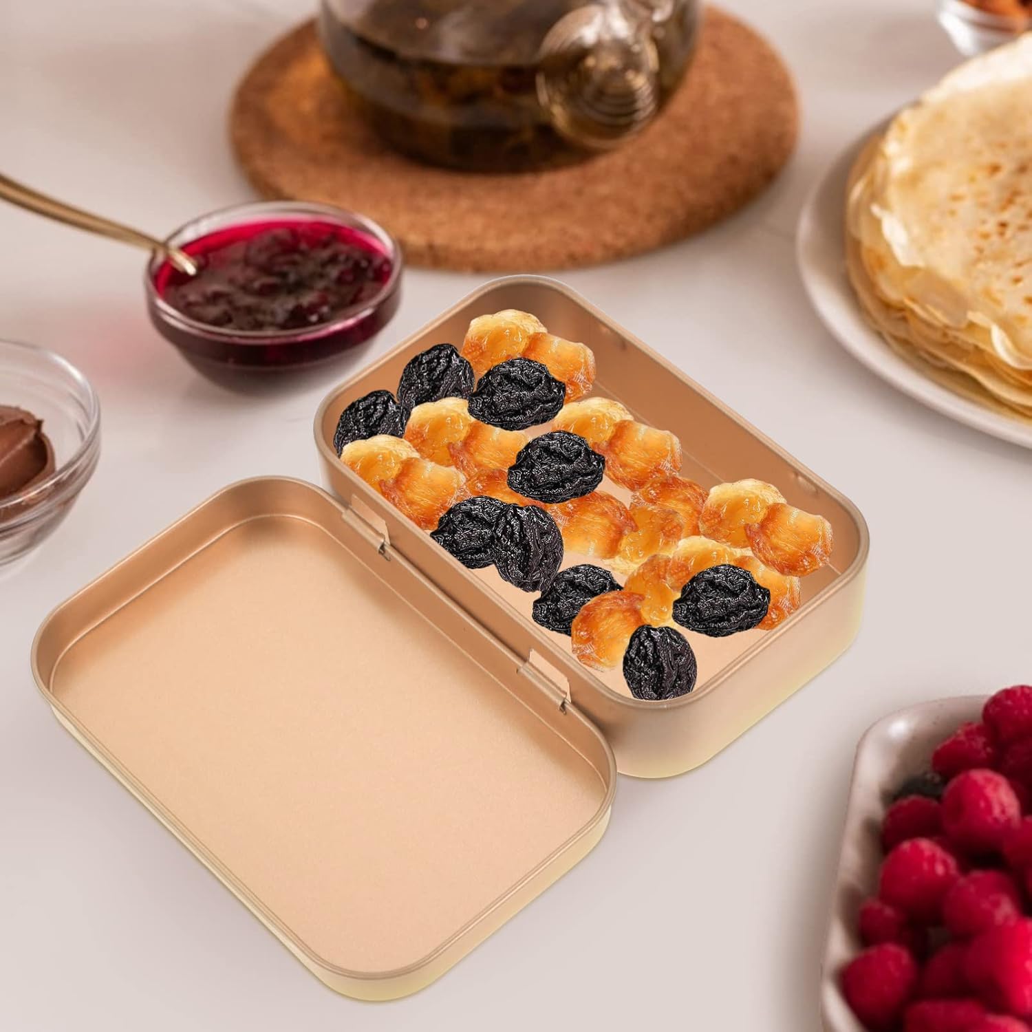 Zerodeko Caja de lata de metal con tapa, cajas de almacenamiento rectangulares de hojalata, cajas de dulces de metal, mini recipientes de galletas,