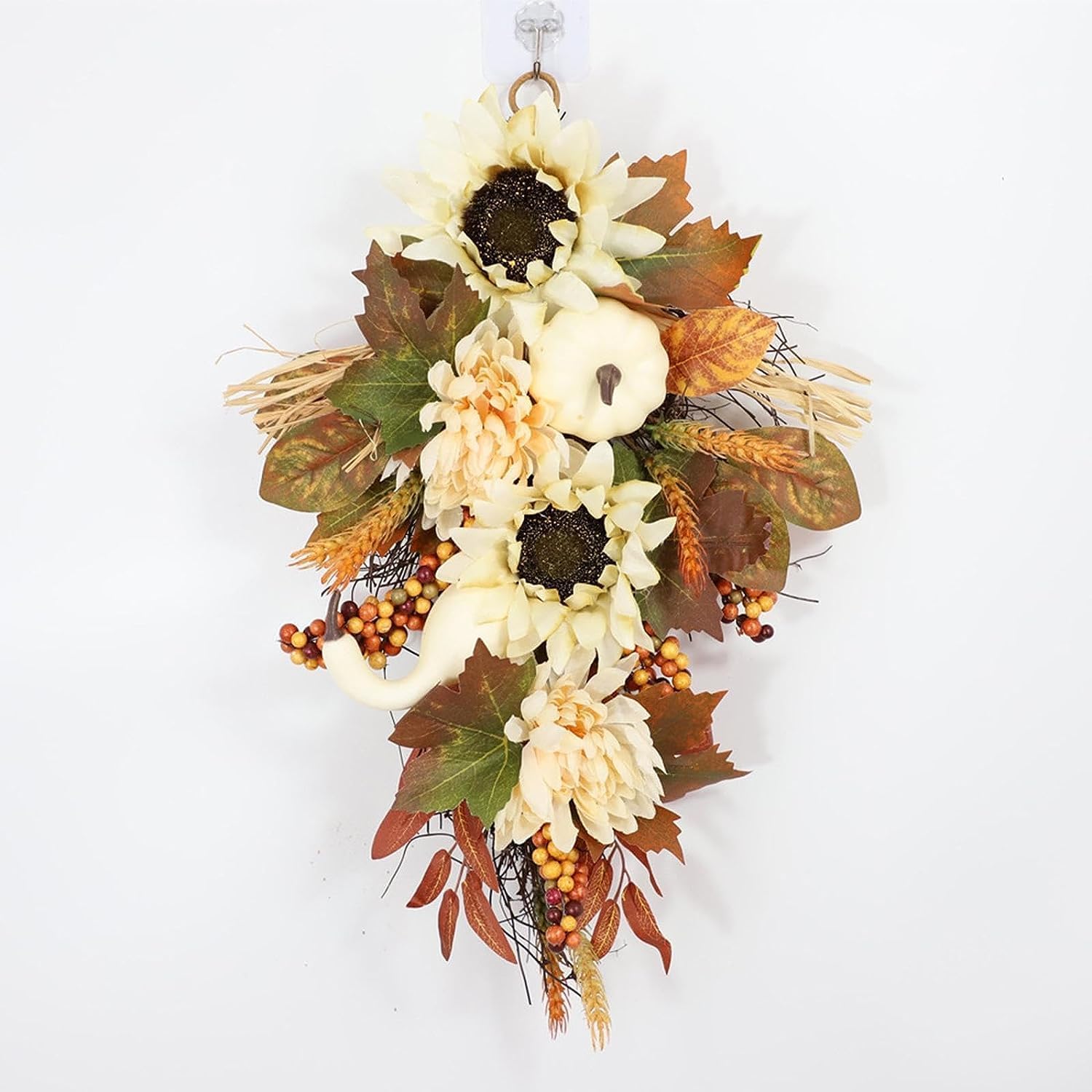 Corona de otoño con diseño de lágrima de Acción de Gracias, hojas de arce, corona de flores artificiales para decoración de festivales de otoño de