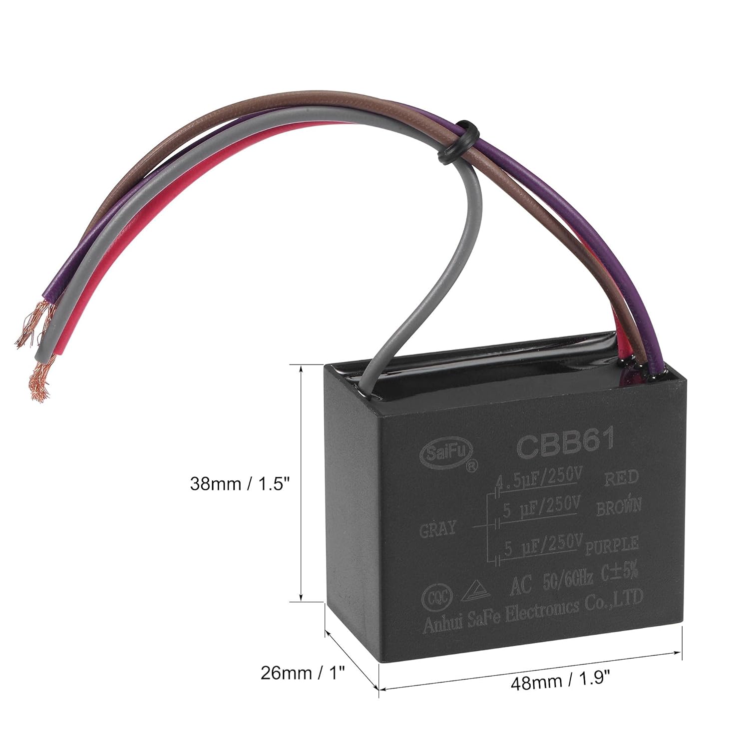 uxcell Condensador de ventilador de techo CBB61 4.555uF 250V AC 4 alambres condensador de película de polipropileno metalizado 1.890×1.496×1.024 in