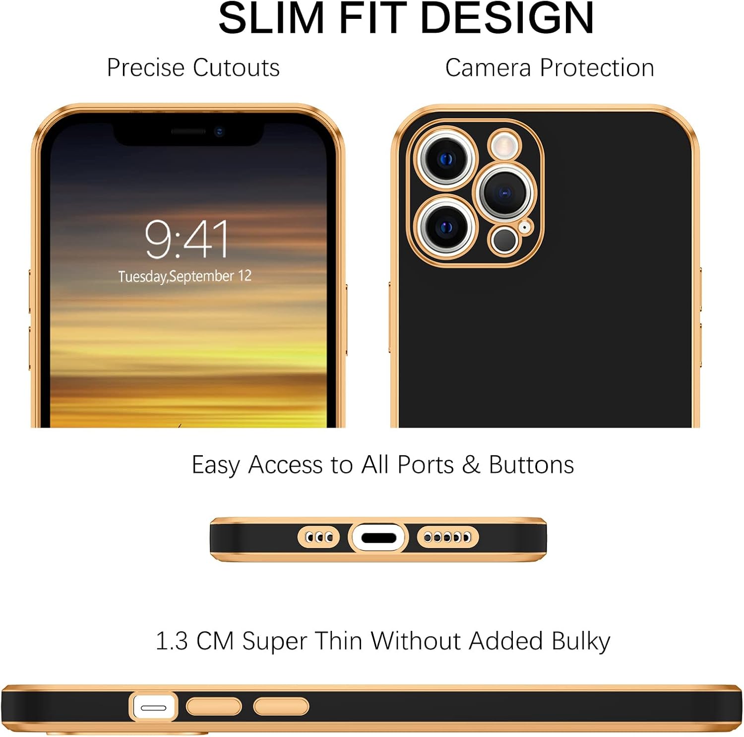 BENTOBEN Funda para iPhone 12 Pro, funda para teléfono iPhone 12 Pro 6.1, ajuste delgado, de lujo, color dorado, protección a prueba de golpes,
