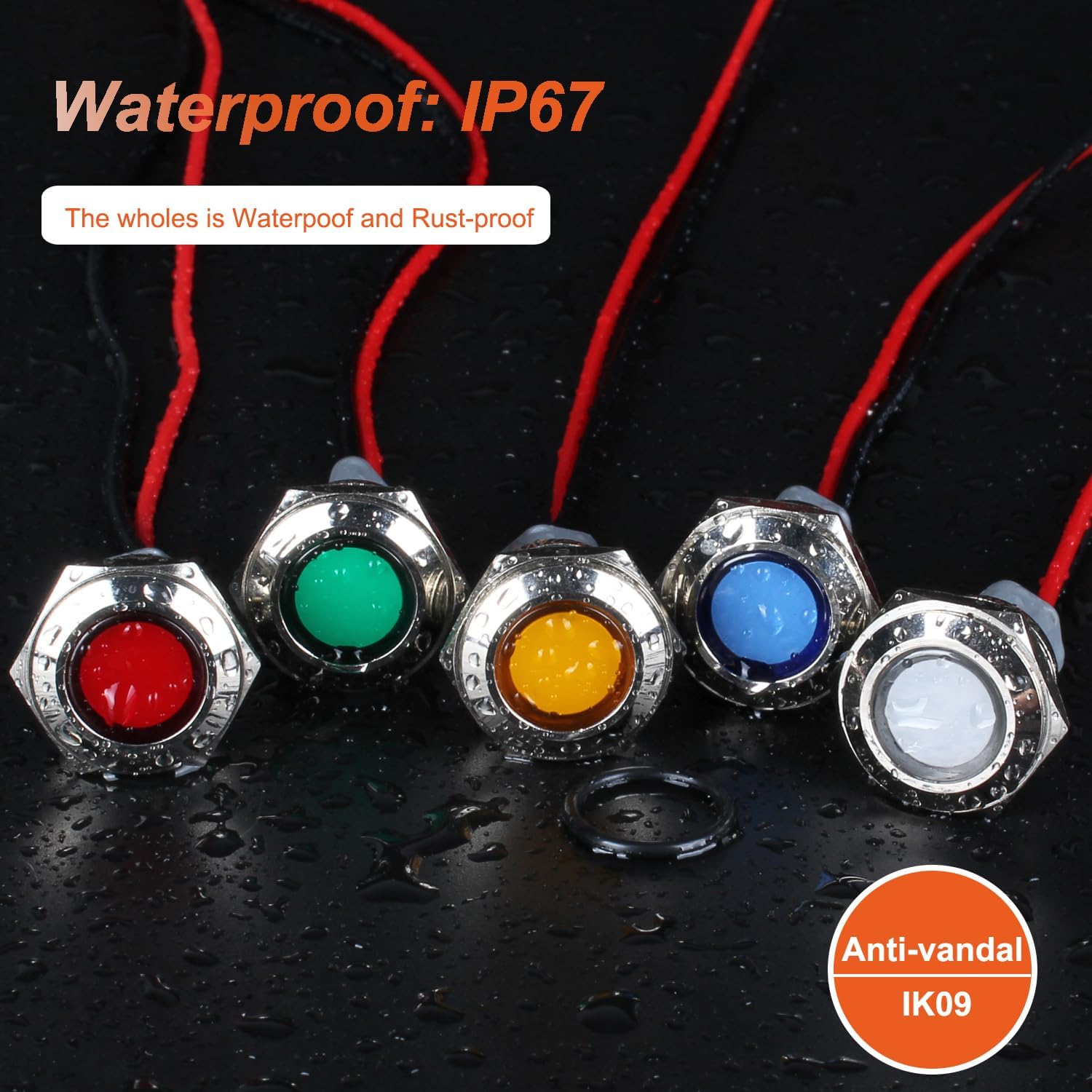DMWD 2 luces indicadoras LED de 0.630 in (58 pulgadas), 12-24 V ACDC 20 mA ahorro de energía, impermeable, IP67, lámpara piloto LED, cabeza plana