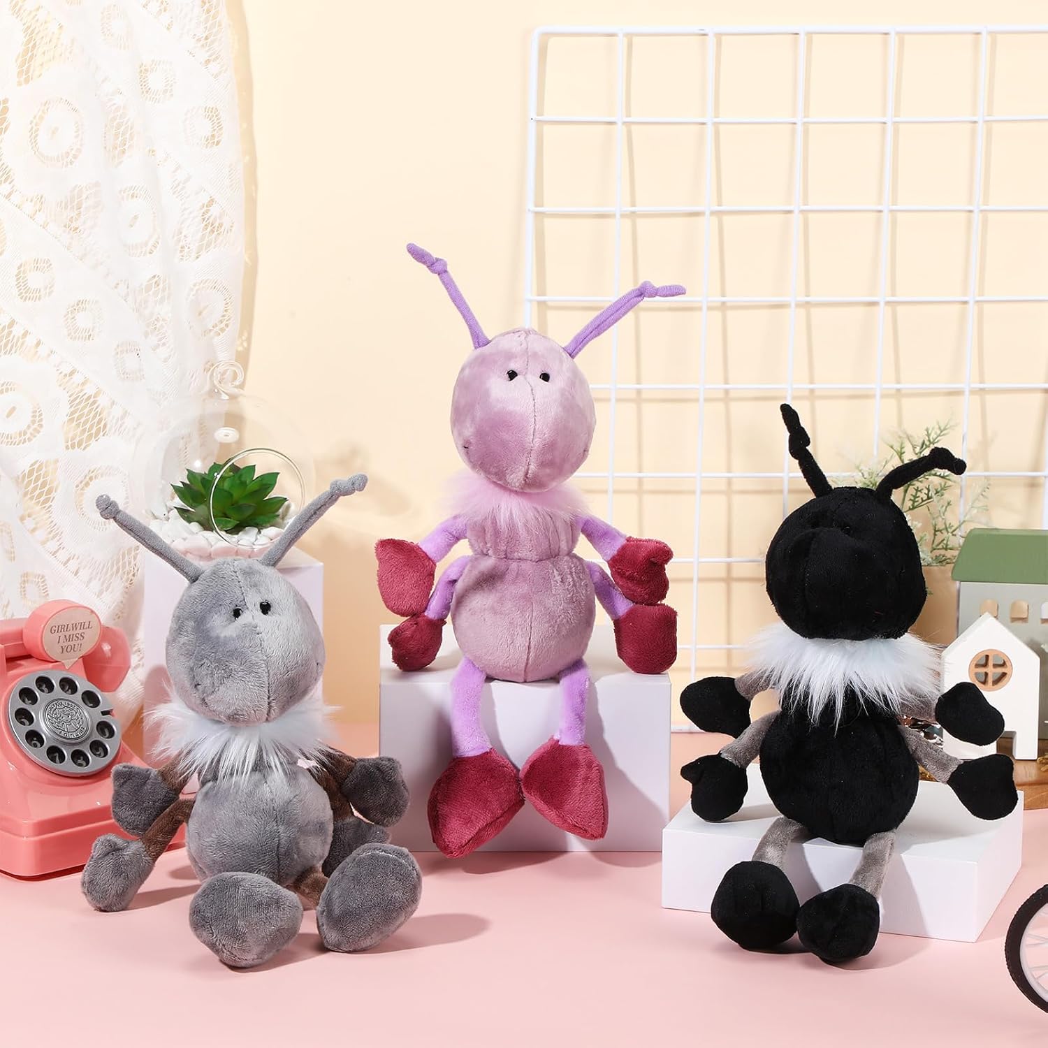 Shappy 3 piezas de peluche de hormigas con bufanda, animal de peluche suave de hormigas para cumpleaños, vacaciones, fiestas, regalos, decoración