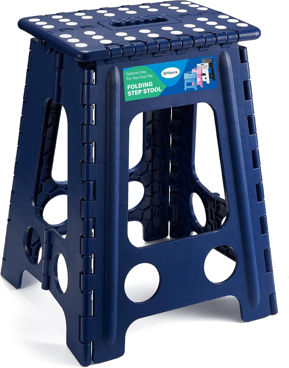 Taburete plegable de 17.5 pulgadas, capacidad de 400 libras, taburete plegable de plástico resistente para adultos y niños, taburete con asa, asa