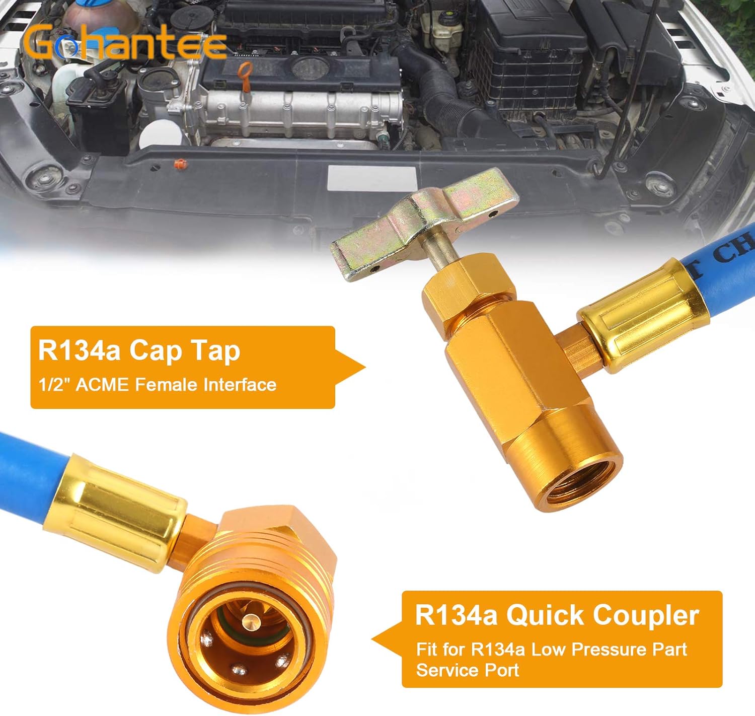 Kit de manguera de recarga de refrigerante R134A con manómetro para aire acondicionado de automóvil, R134a Piercing Can Tap, R134A acoplador rápido,