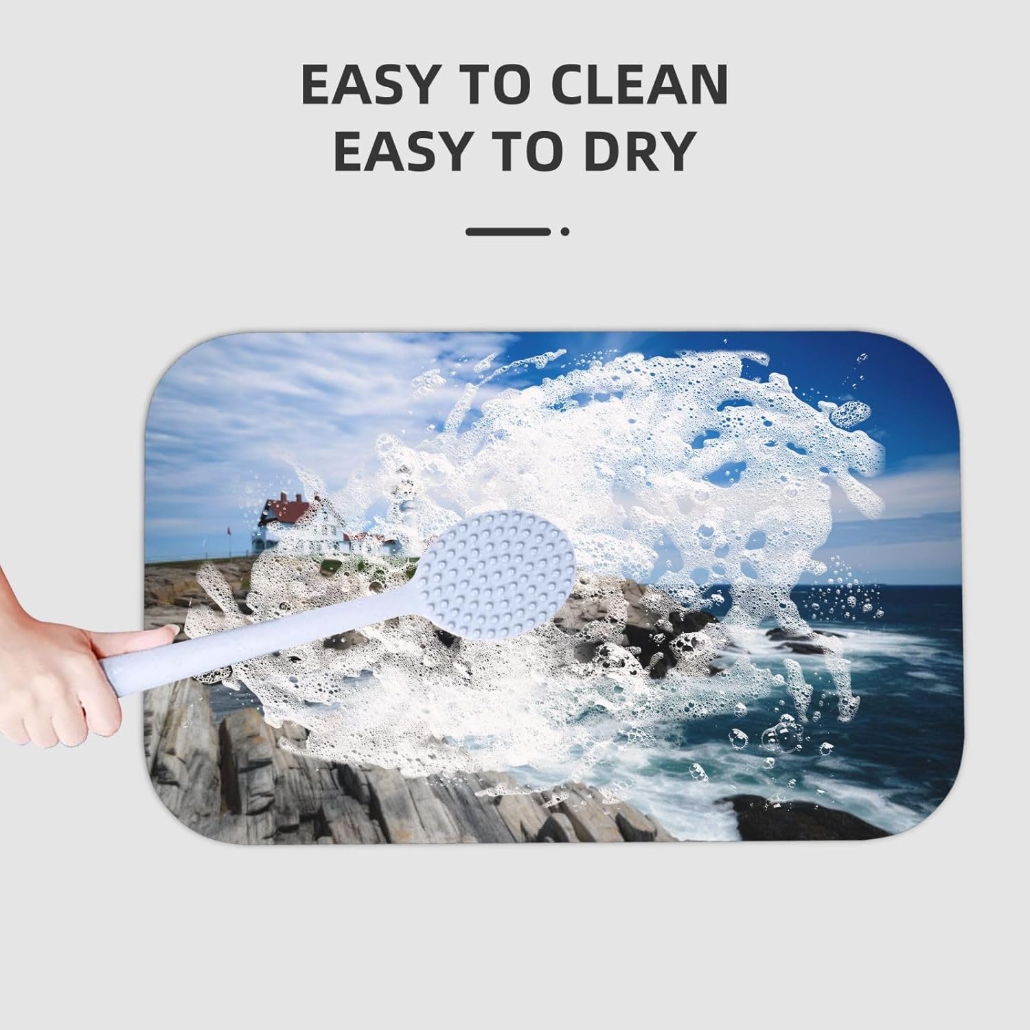 Sea Lighthouse – Tapete de baño de diatomeas de 19.7 x 31.5 pulgadas (cuadrado), tapete de diatomita absorbente para puerta de entrada del hogar,