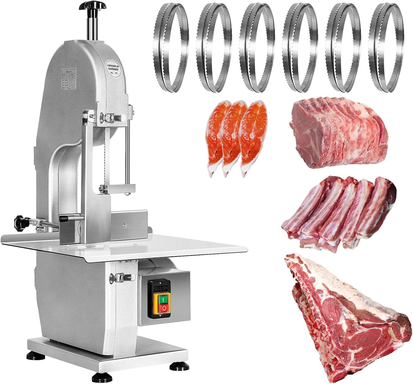 Máquina eléctrica de sierra de hueso de carne de 1500 W, cortador de huesos, 0.8-5.9 pulgadas de grosor, 2.6 HP 110 V Sierra de cinta de carne