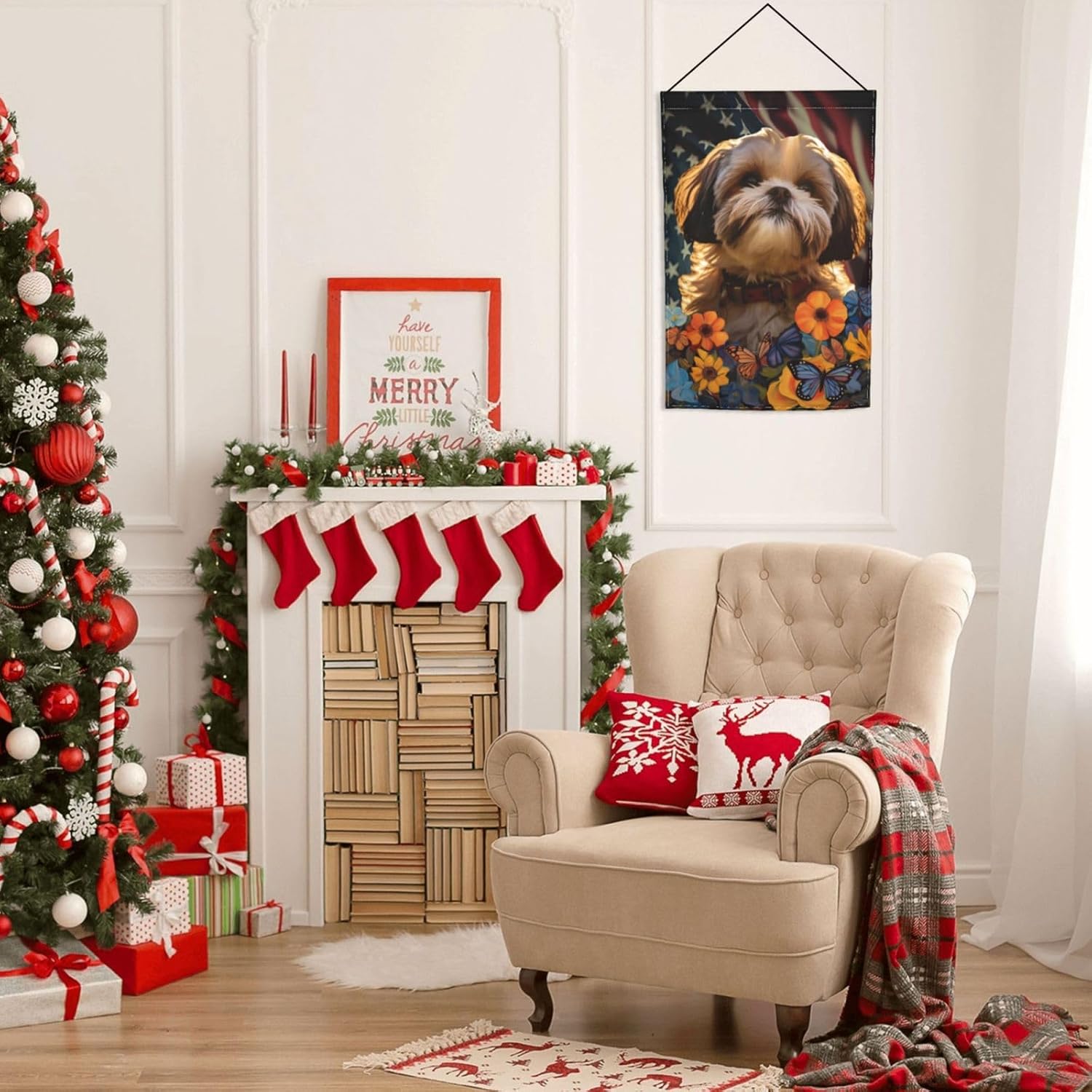Bandera de jardín Shih Tzu Dogs – Bandera de Estados Unidos con diseño de girasol, 12 x 18 pulgadas, doble cara, decoración de patio al aire libre