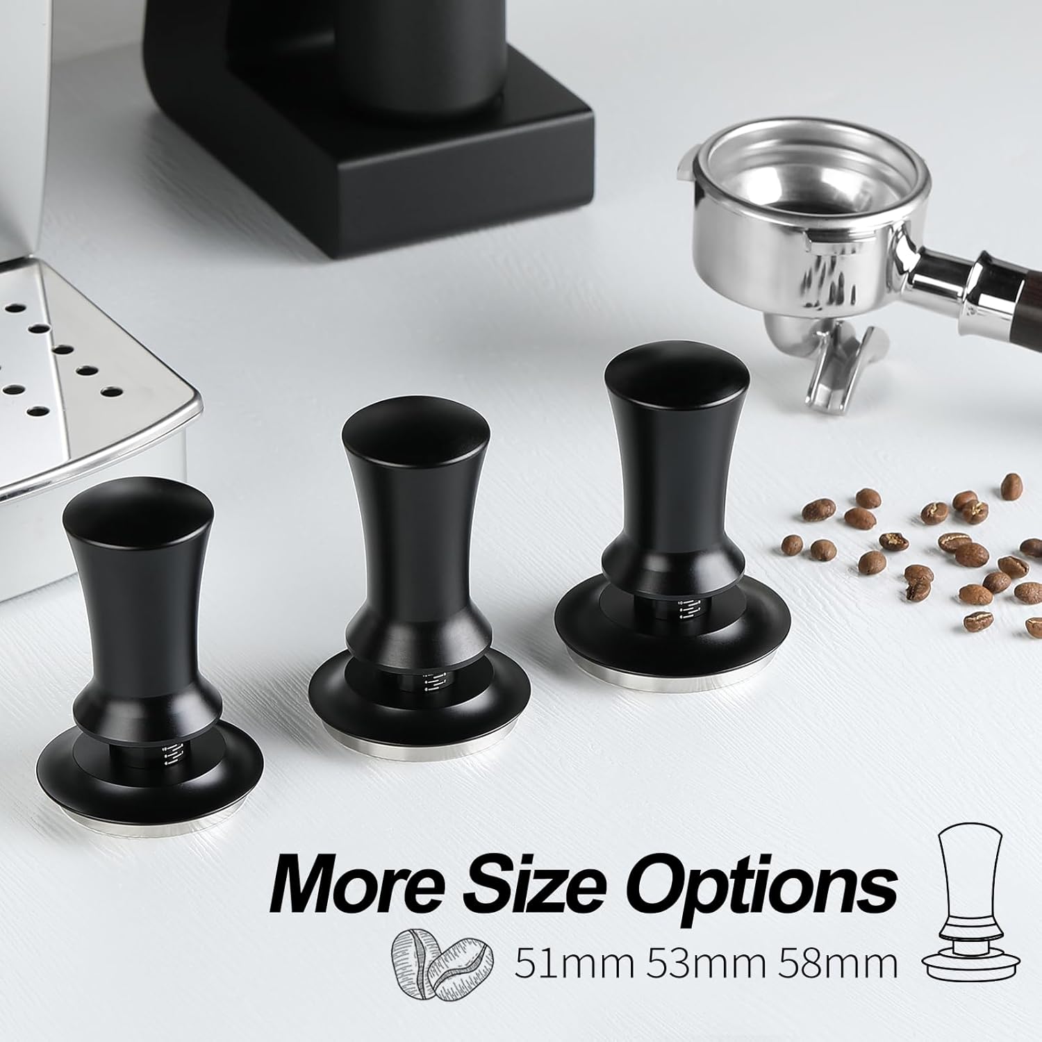 Espresso Tamper – Juego de manipulación de café de 2.283 in, incluye alfombrilla de amortiguación de café, 30 libras calibrada a presión,