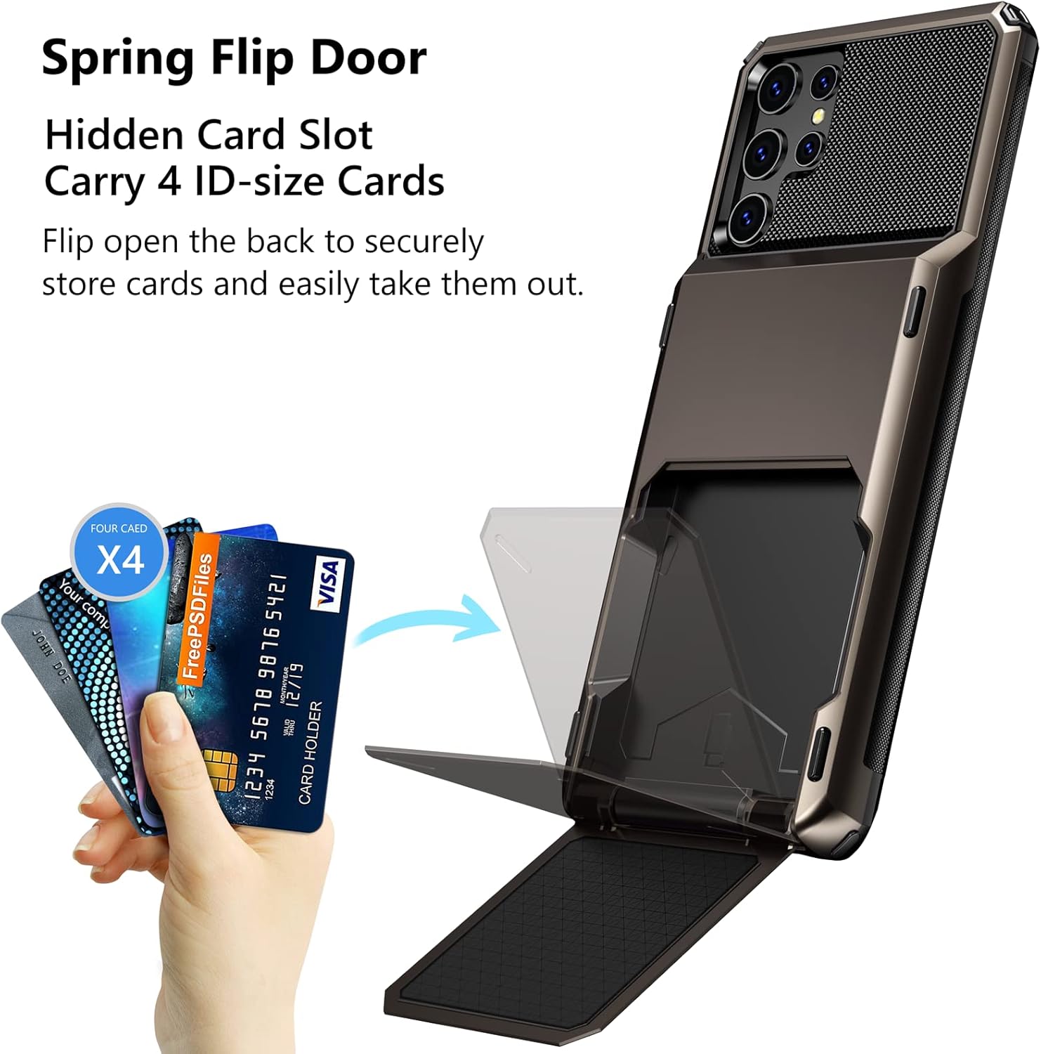 Vofolen Funda para Galaxy S22 Ultra, tarjetero para tarjetas de crédito, ranura para 4 tarjetas, bolsillo trasero oculto, doble capa, híbrido,