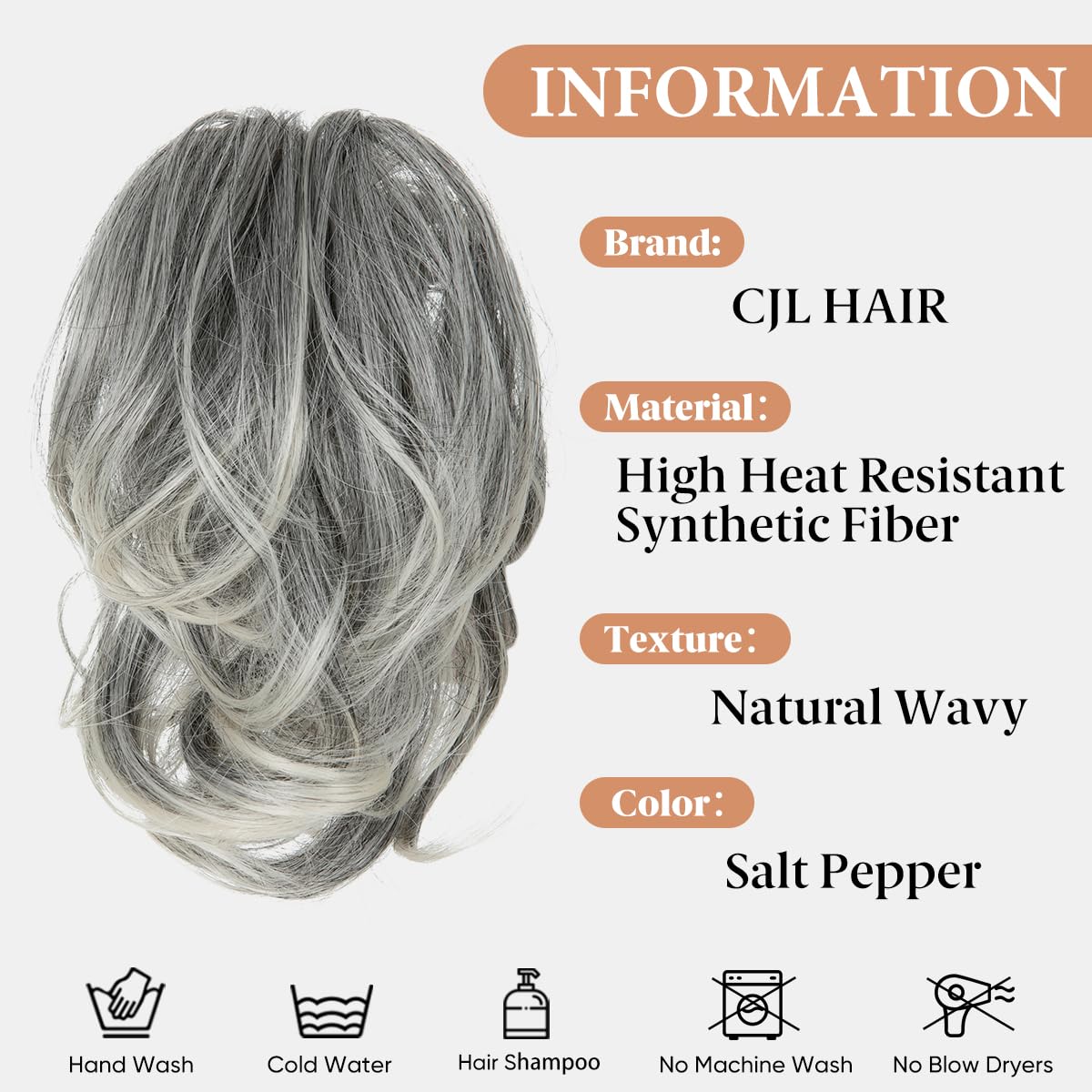 CJL HAIR Extensiones de cabello corto con clip de garra, cola de caballo de metales flexibles, moño desordenado, extensiones de cabello ondulado y