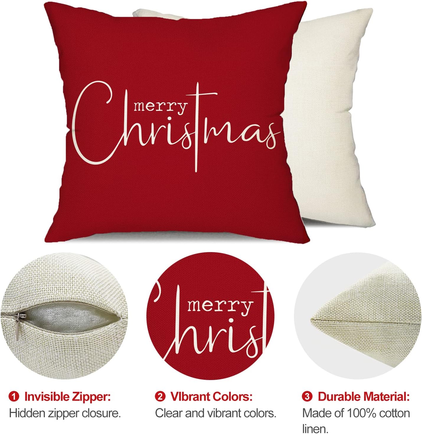 Fundas de almohada navideñas con texto en inglés Merry Christmas, decorativas, de tela de algodón, color rojo, de lino, funda de almohada para sofá,
