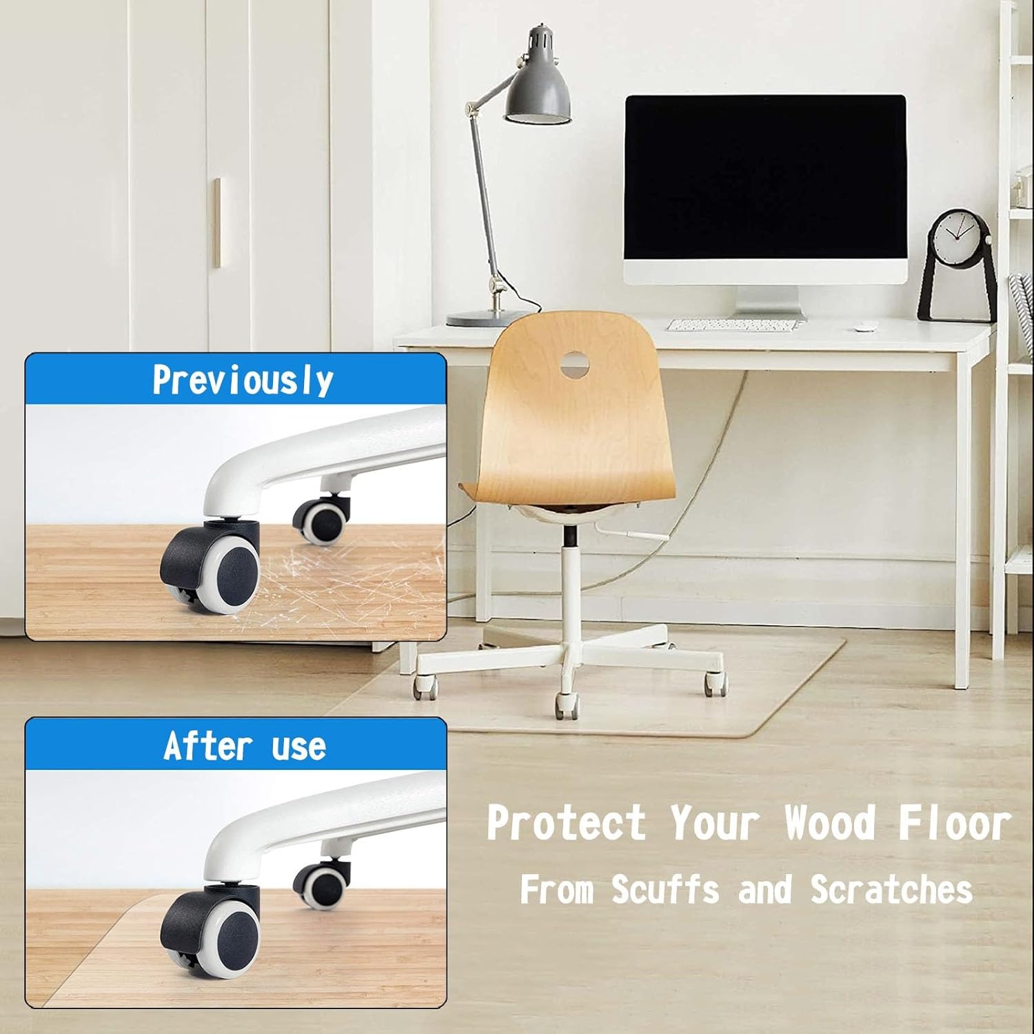 Tapete de plástico para silla de escritorio para suelo de madera dura, protector de piso de madera para silla rodante, tapete grande para silla de