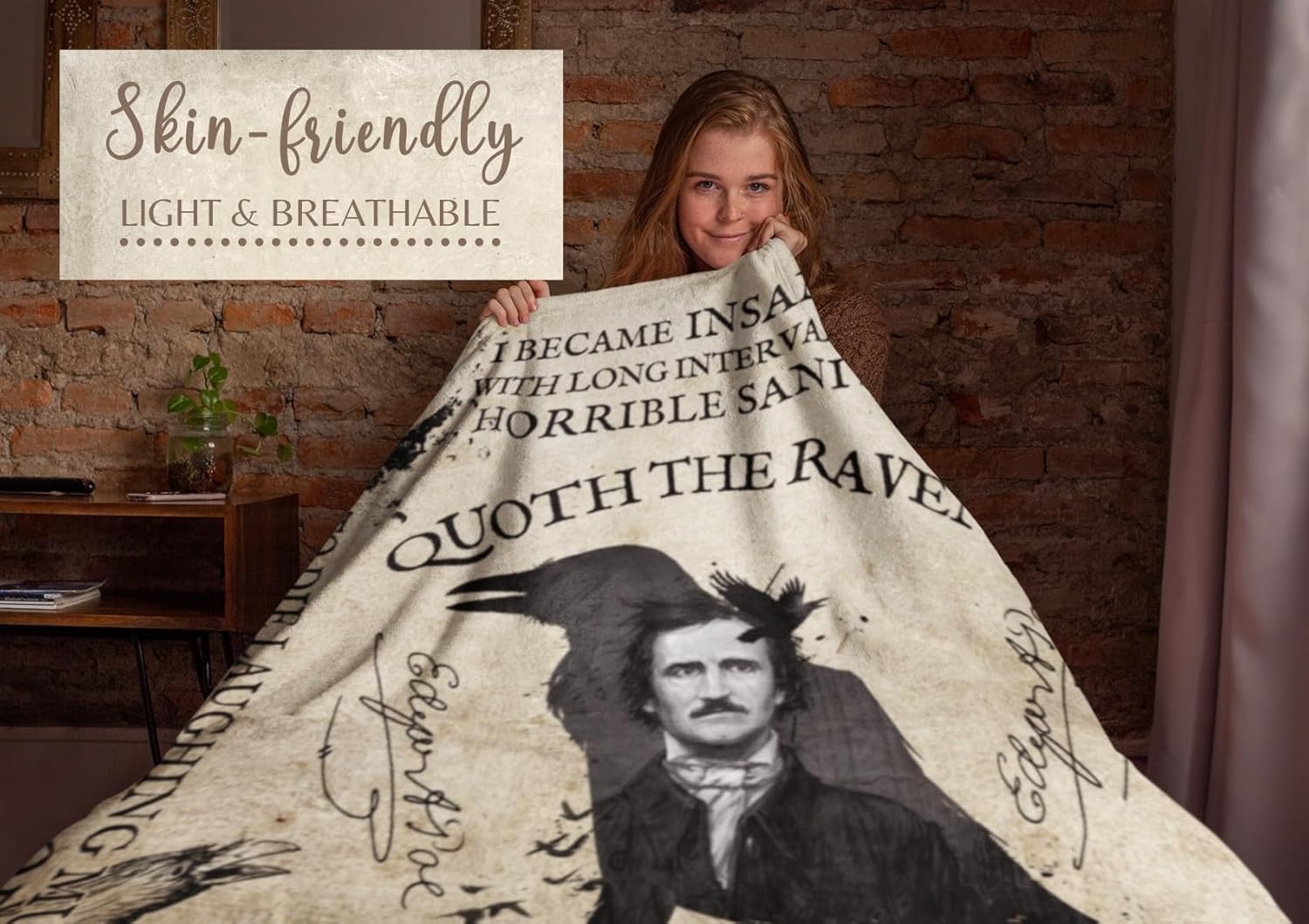 Edgar Allan Poe – Regalos para hombres, mujeres para Navidad, cumpleaños, manta para Navidad, cumpleaños, 50 x 65 pulgadas