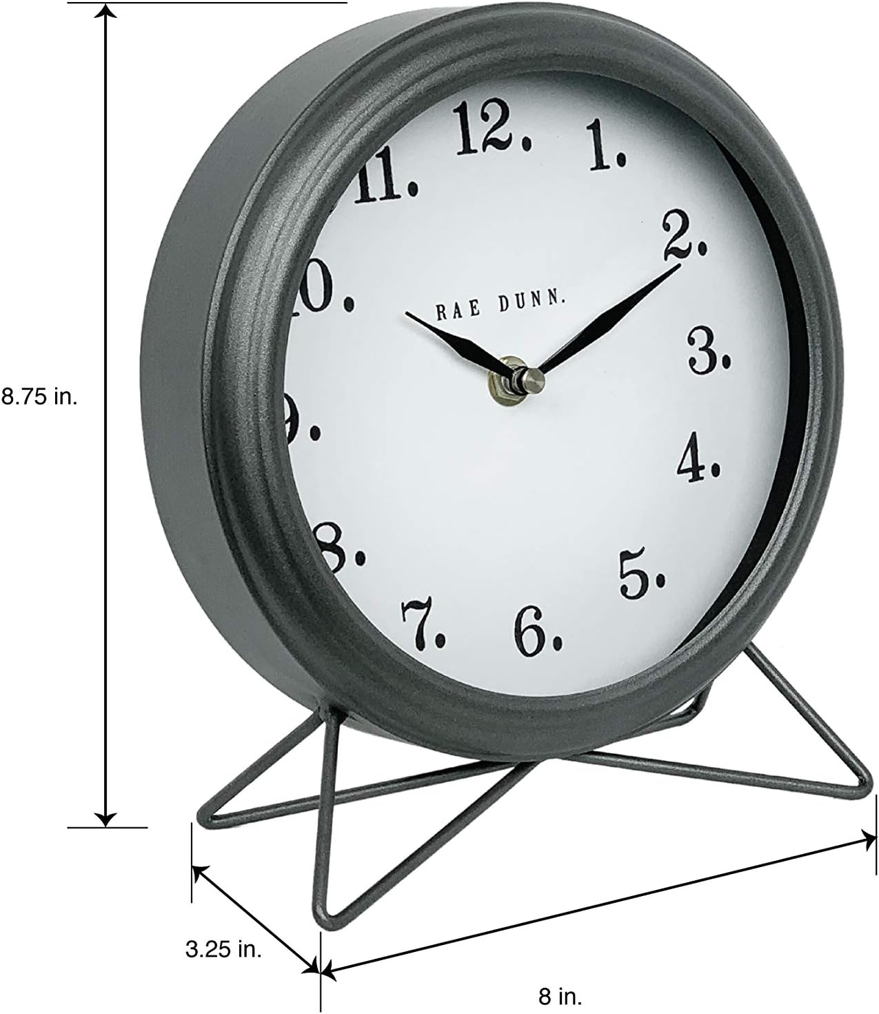Rae Dunn Reloj de escritorio, funciona con pilas, diseño rústico moderno, mango superior para dormitorio, oficina, cocina, pequeña pantalla