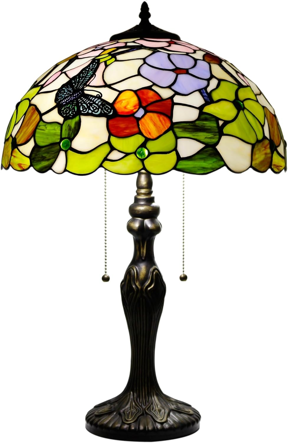 Tiffany – Lámpara de mesa de 2 luces de 24 pulgadas de alto, estilo mariposa, lámpara de lectura, mesita de noche, mesita de noche, luz de