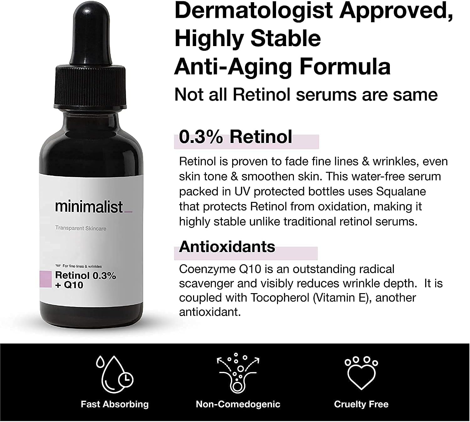 A.K. Suero minimalista de retinol al 0.3% para la cara para antienvejecimiento  Suero facial nocturno con retinol y Q10 para reducir líneas finas y