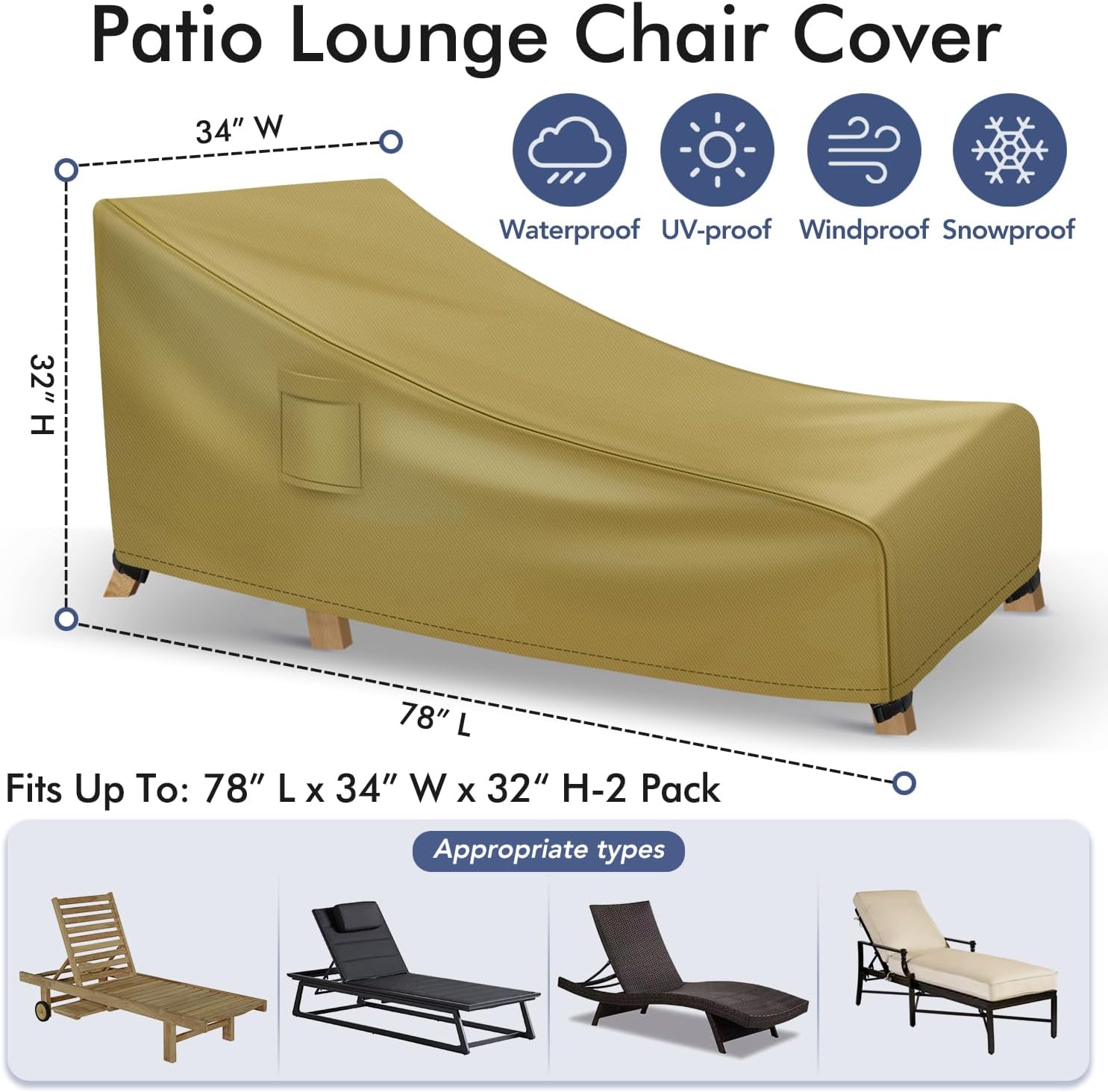 Fundas para tumbonas impermeables para exteriores, fundas resistentes para muebles de patio, fundas para muebles de exterior, fundas para sillas de