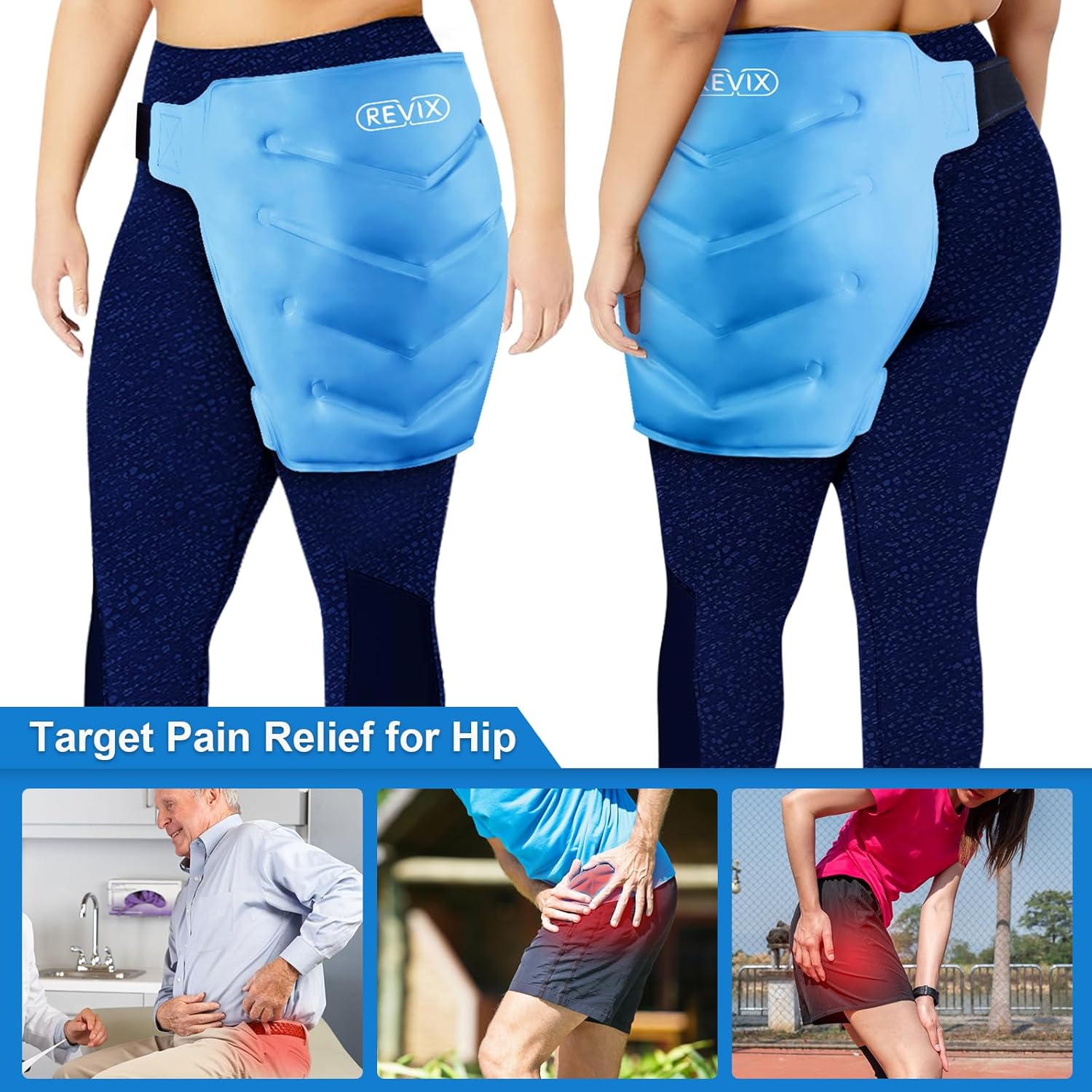 REVIX Paquete frío reutilizable extra grande para bursitis de cadera y dolor flexor de cadera, bolsa de hielo para cirugía de reemplazo de cadera,