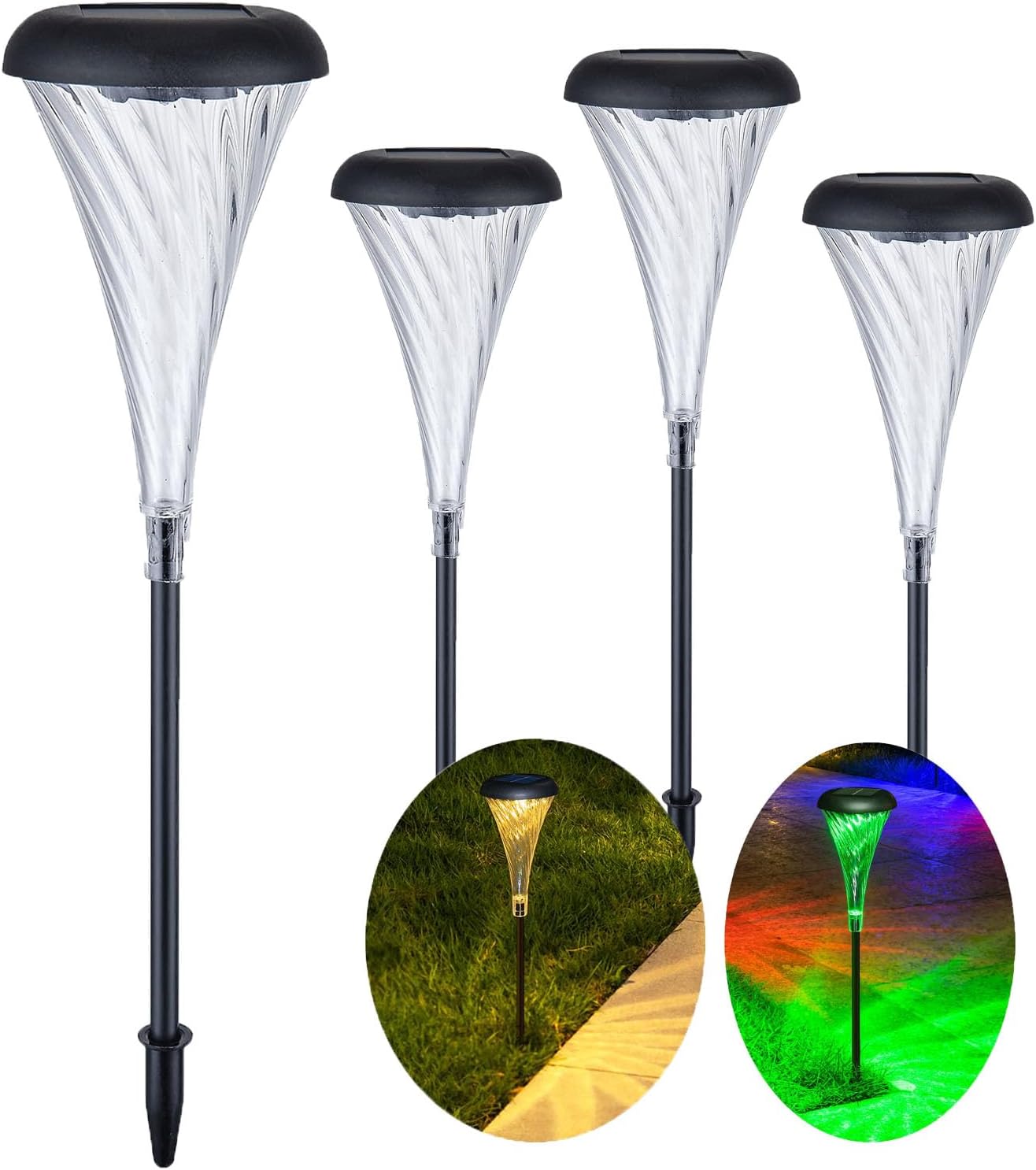 SUNNER THINKEN Luces solares de camino para exteriores, impermeables, luces solares de jardín, paquete de 4 luces solares para paisaje de Navidad,