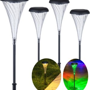SUNNER THINKEN Luces solares de camino para exteriores, impermeables, luces solares de jardín, paquete de 4 luces solares para paisaje de Navidad, SUNNER THINKEN Luces solares de camino para exteriores, impermeables, luces solares de jardín, paquete de 4 luces solares para paisaje de Navidad,