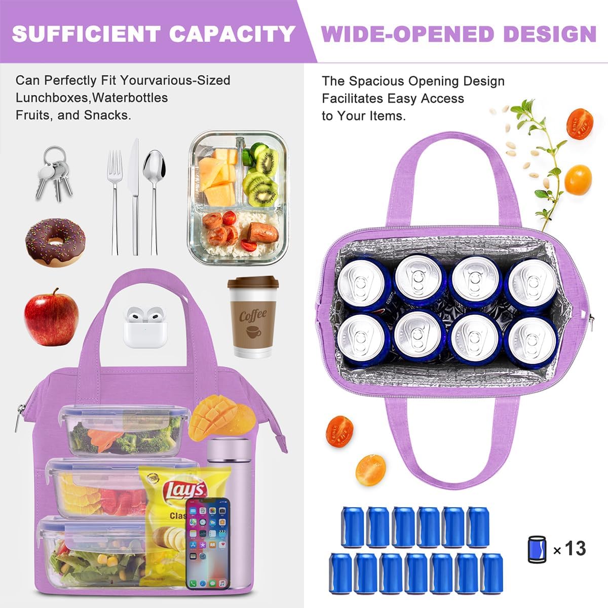 KUBYA Lonchera simple para mujeres y hombres, bolsa de almuerzo aislada y 1 bolsa de almacenamiento, bolsa de almuerzo simple reutilizable para el