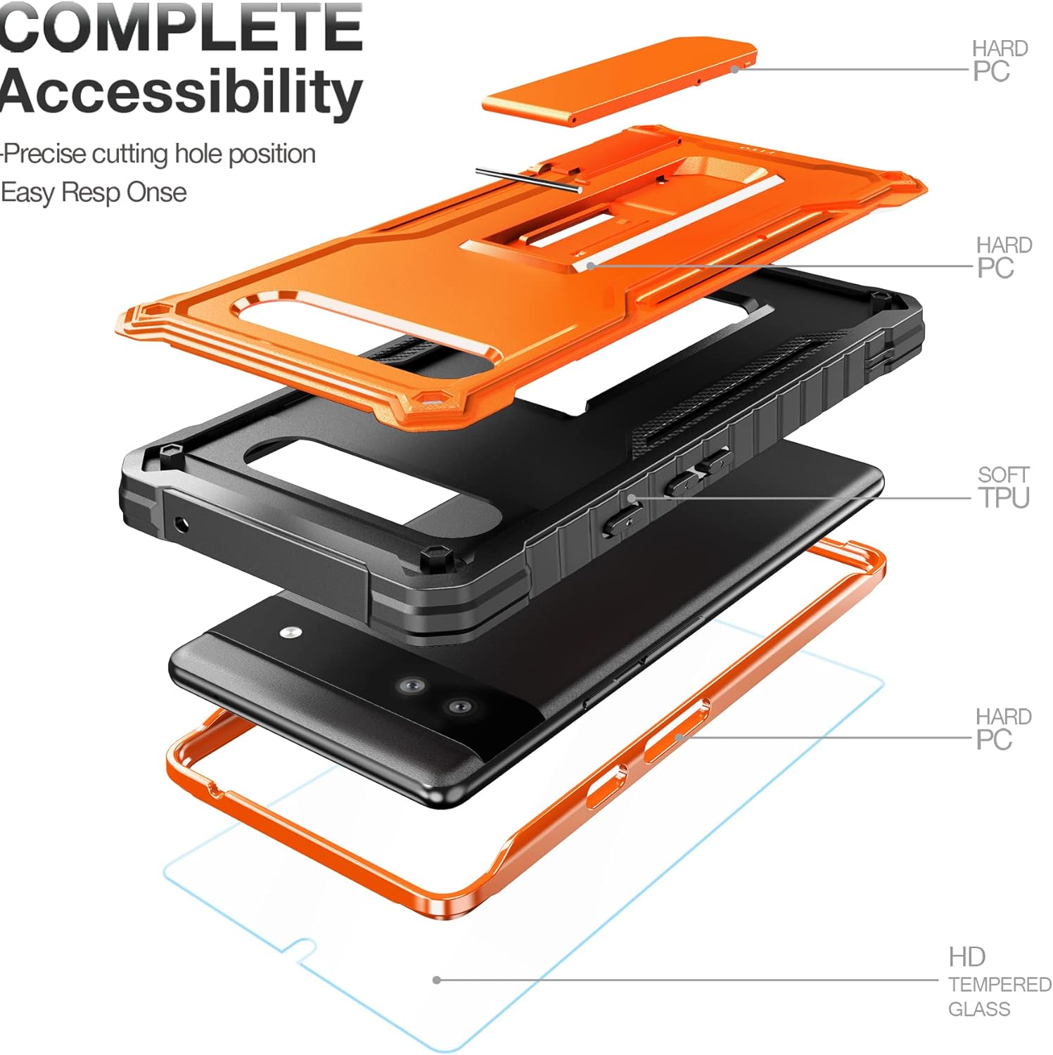 FITO Funda para Google Pixel 6A, funda resistente a prueba de golpes de doble capa con protector de pantalla de vidrio templado con soporte