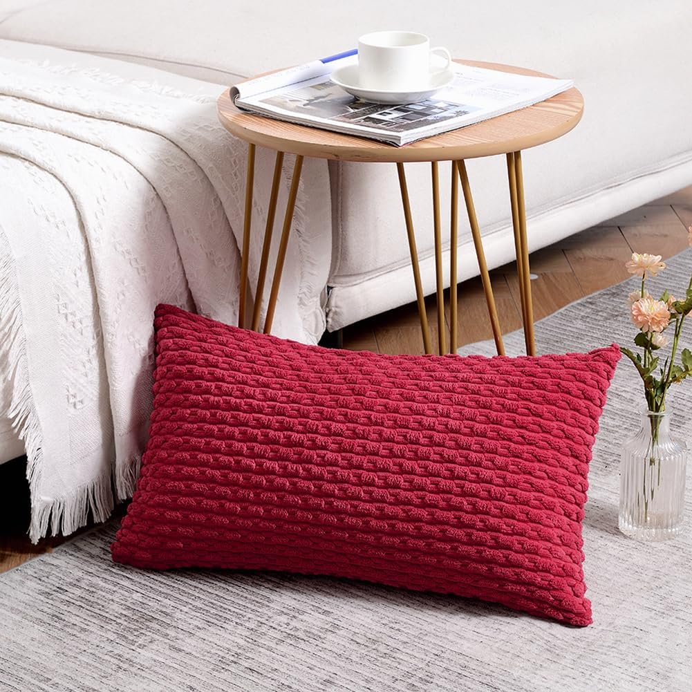 Fancy Homi Juego de 2 fundas de almohada decorativas lumbares color burdeos de 12 x 20 pulgadas para sofá y cama, decoración moderna de estilo