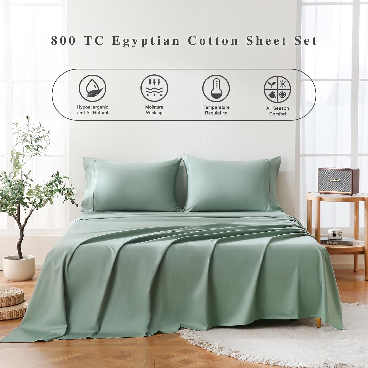 Bedlifes Sábanas refrescantes de 800 hilos 100% algodón egipcio, suaves y transpirables, tejido satinado, sábanas de hotel de lujo, 16 bolsillos