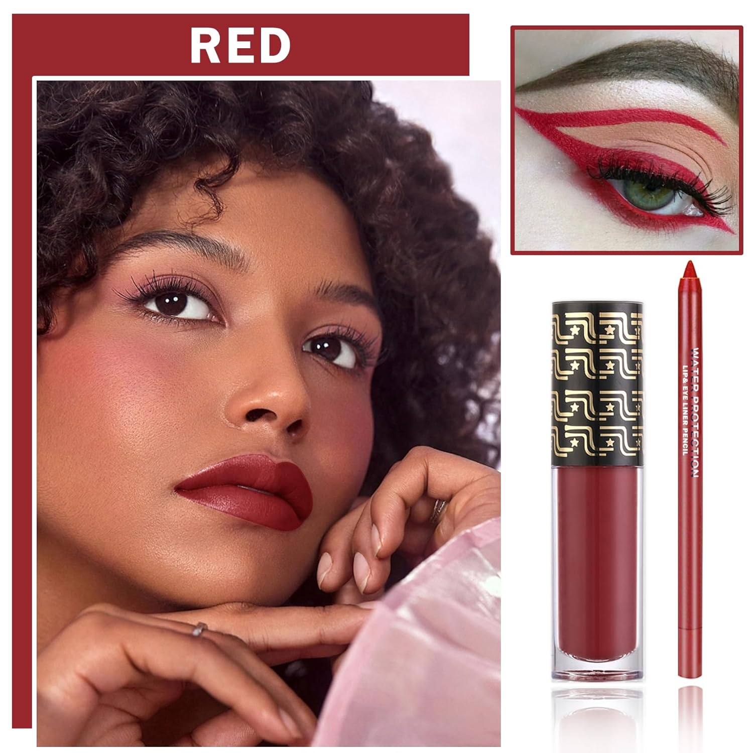CAHIUYOA Juego de 2 delineadores de labios de color vampiro, rojo mate, lápiz labial líquido rojo, brillo de labios, tinte de labios, resistente al