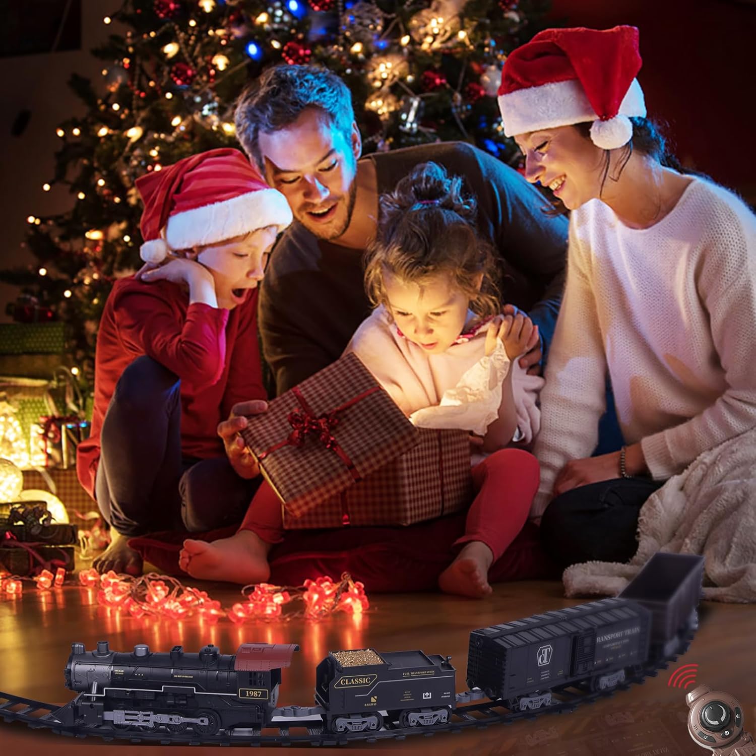 Juego de tren de juguetes eléctricos para niño, modelo de pista de tren a control remoto, juguete con locomotora, luz, sonido. Tren para árboles de