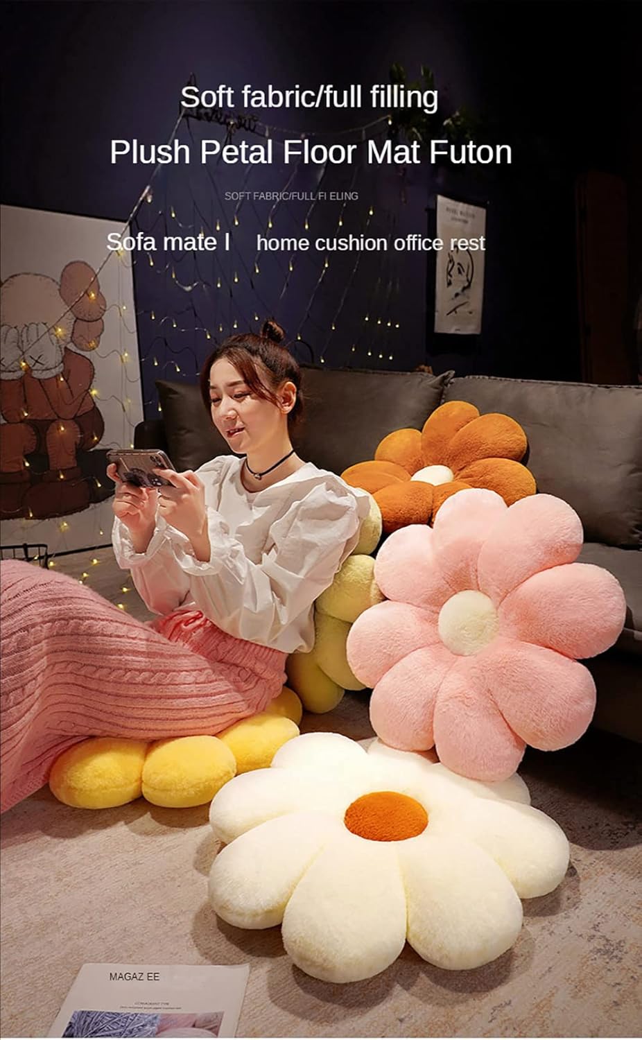 Cojín de imitación de pétalos de piel de conejo, cojín para silla de oficina, dormitorio, ventana de bahía, cojín para sofá, cojín Vikcewn (19