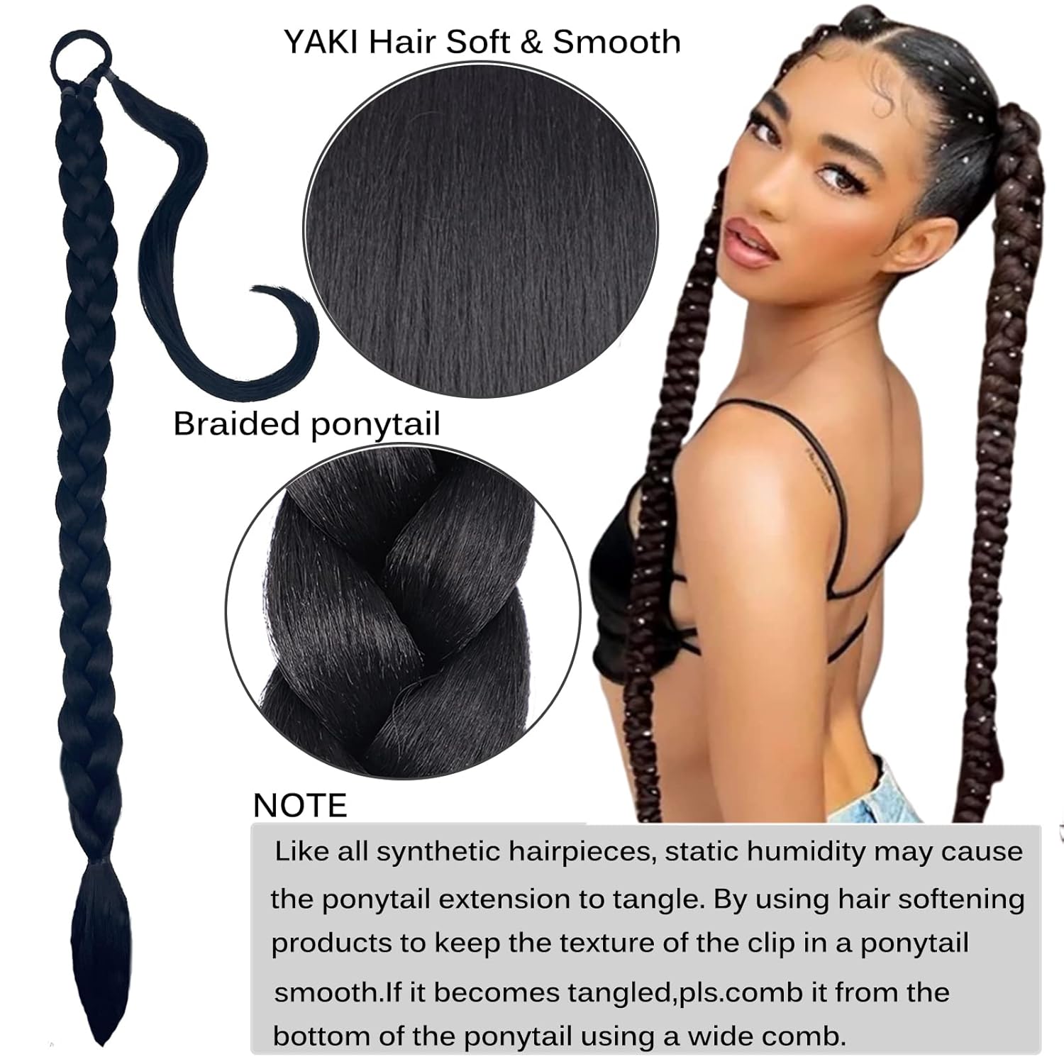 Extensión de cola de caballo, 2 unidades, extensión de cola de caballo larga trenzada con banda elástica para el cabello de 32 pulgadas, extensiones