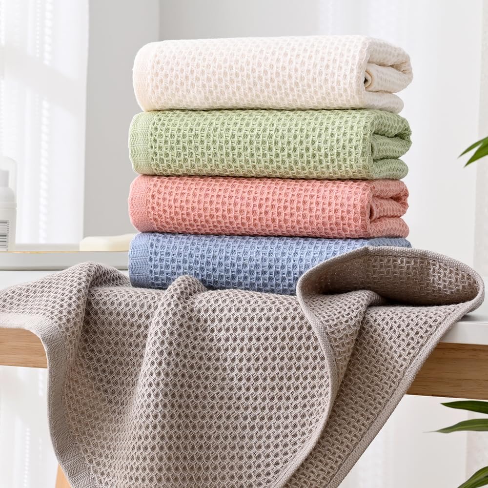 Juego de 2 toallas de mano de punto gofre, ligeras, altamente absorbentes, de secado rápido, 100% algodón, para baño, hoteles, viajes, spa y