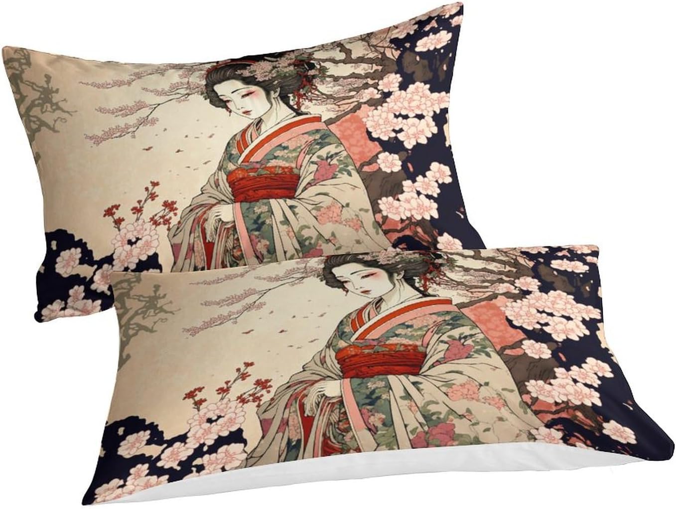 Juego de edredón japonés, estilo retro, hermosa flor japonesa, geisha japonesa, juego de ropa de cama de 3 piezas, ropa de cama suave para todas las
